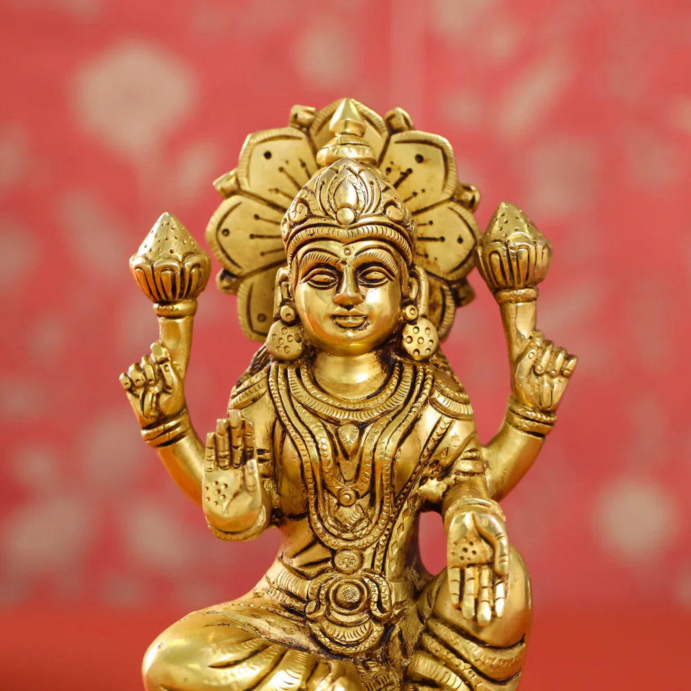 Brass Sitting Ganesha Lakshmi Saraswati set (8 Inch) - Image 6