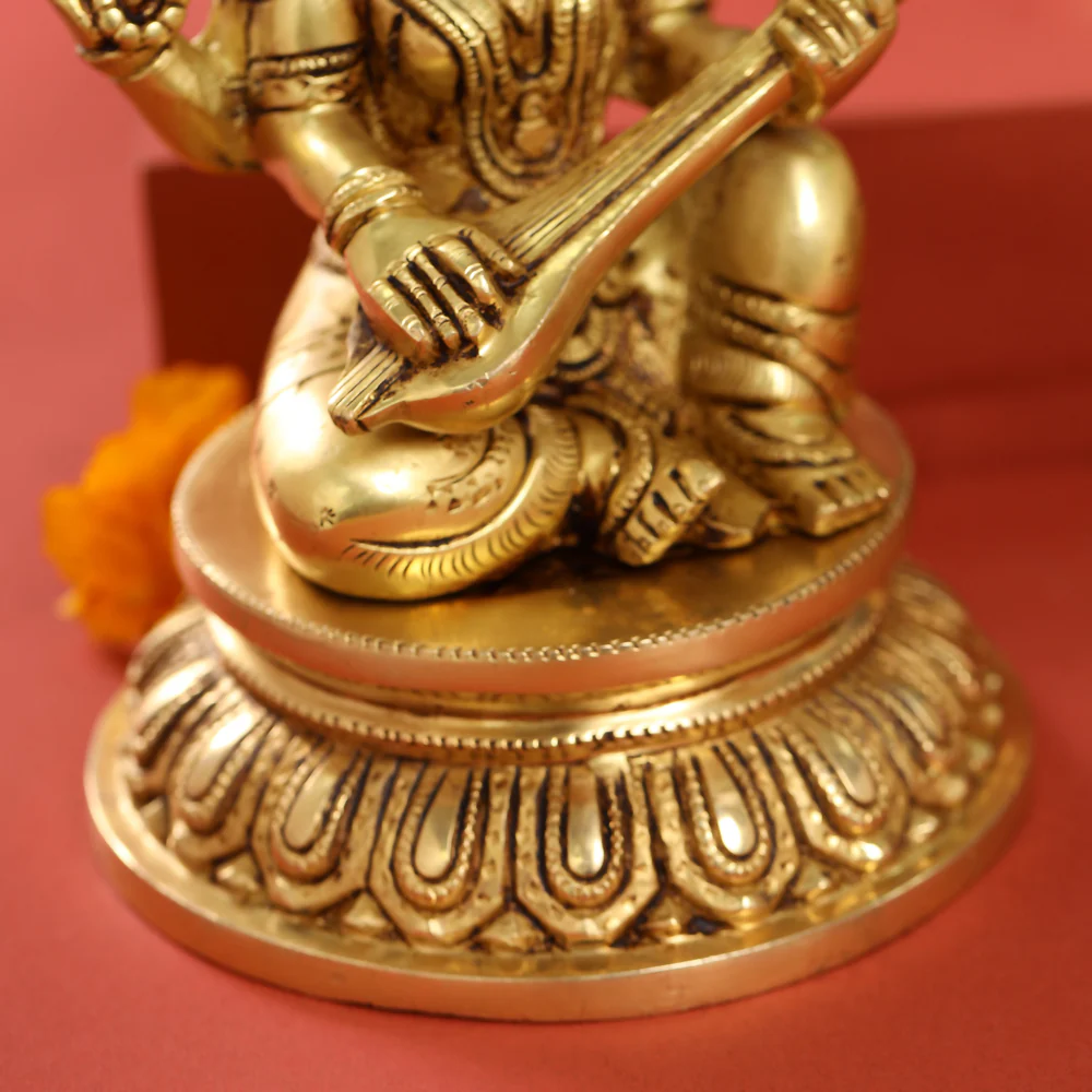 Brass Sitting Ganesha Lakshmi Saraswati set (8 Inch) - Image 8