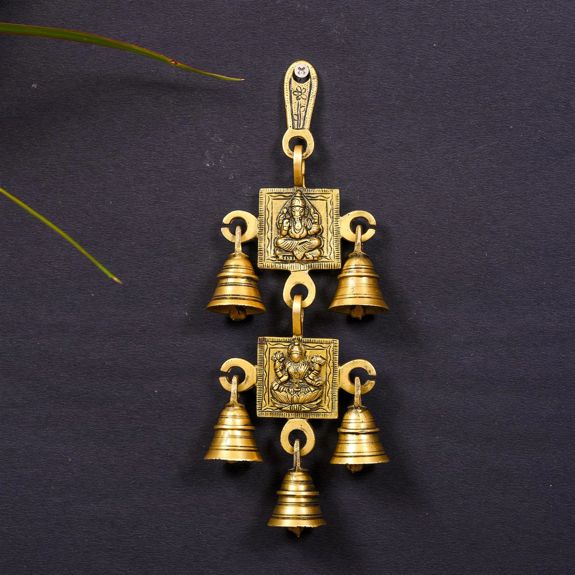 Brass Ganesha Lakshmi Wall Hanging Bell (10 Inch)