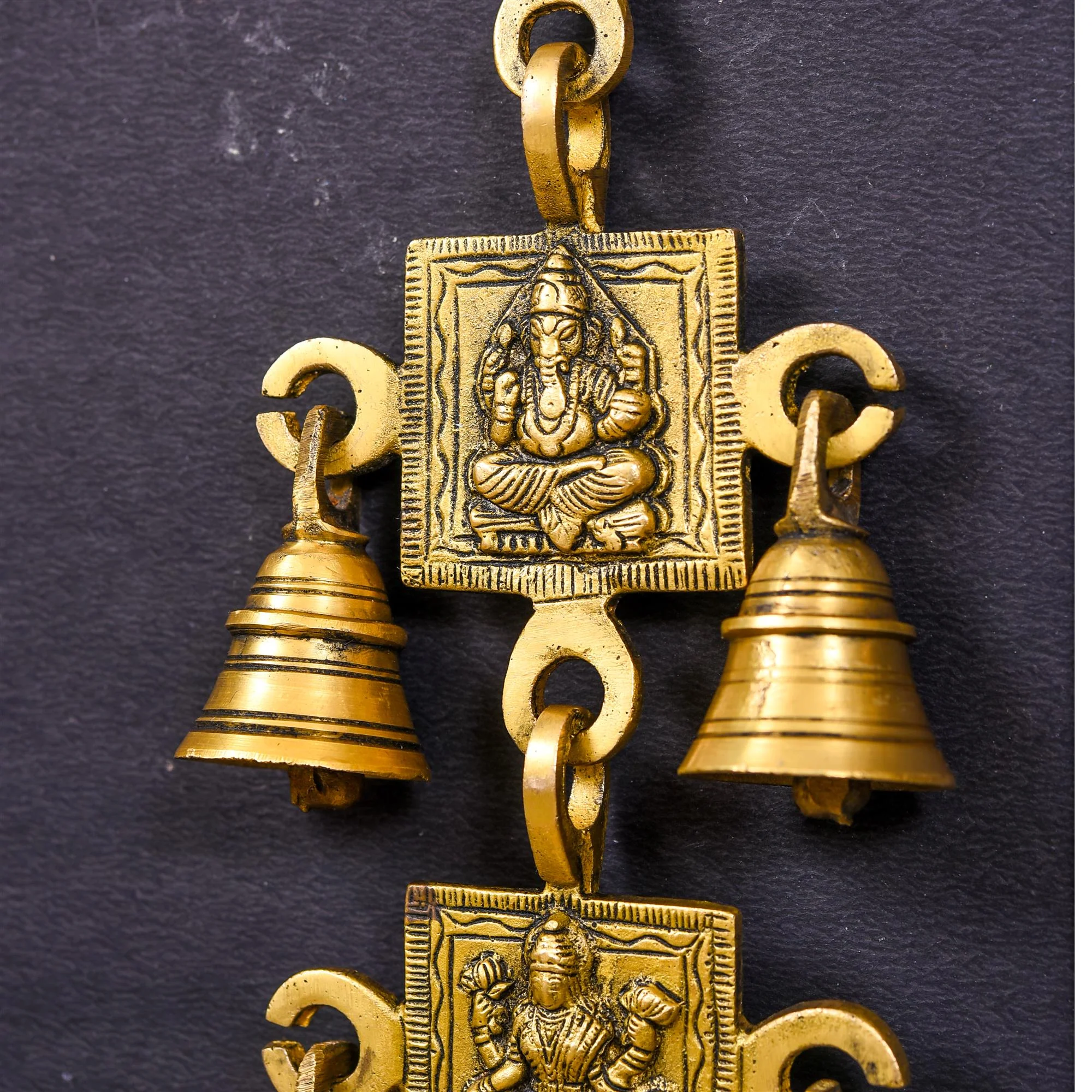 Brass Ganesha Lakshmi Wall Hanging Bell (10 Inch) - Image 3