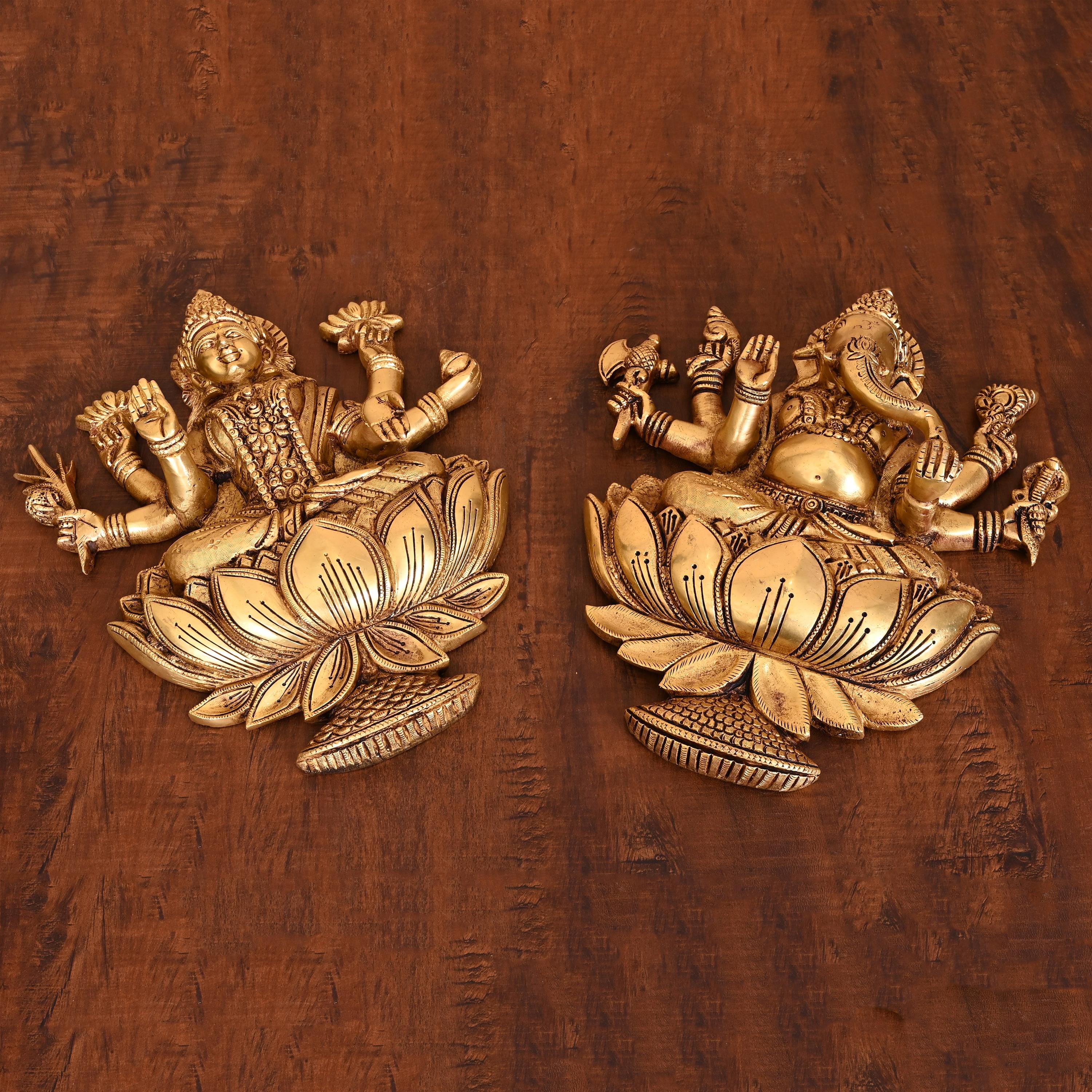 Brass Ganesha Lakshmi Wall Hanging Set (13 Inch) - Image 2