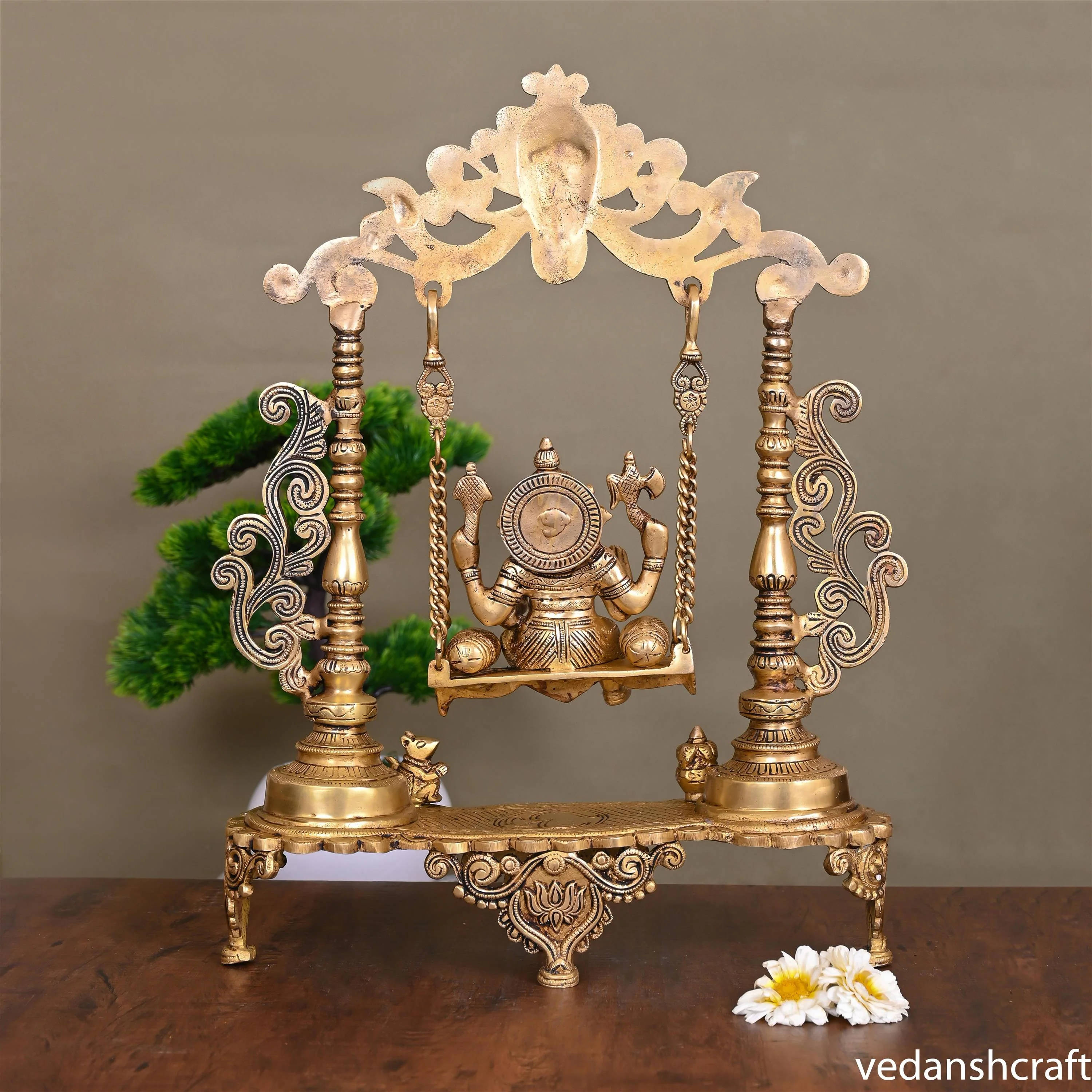 Brass Sitting Ganesha On Swing/Jhula (18.5 Inch) - Image 3