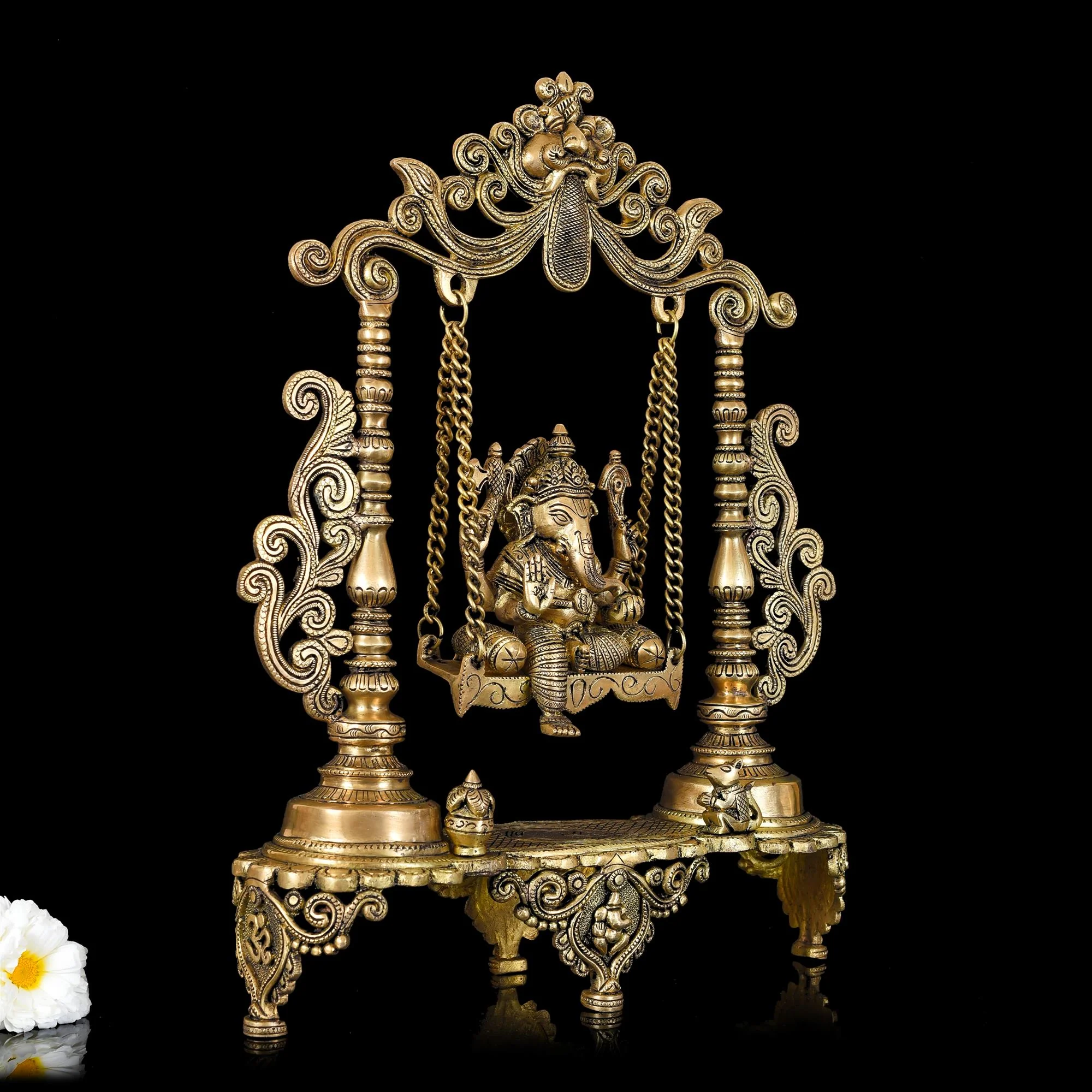 Brass Sitting Ganesha On Swing/Jhula (19 Inch) - Image 2
