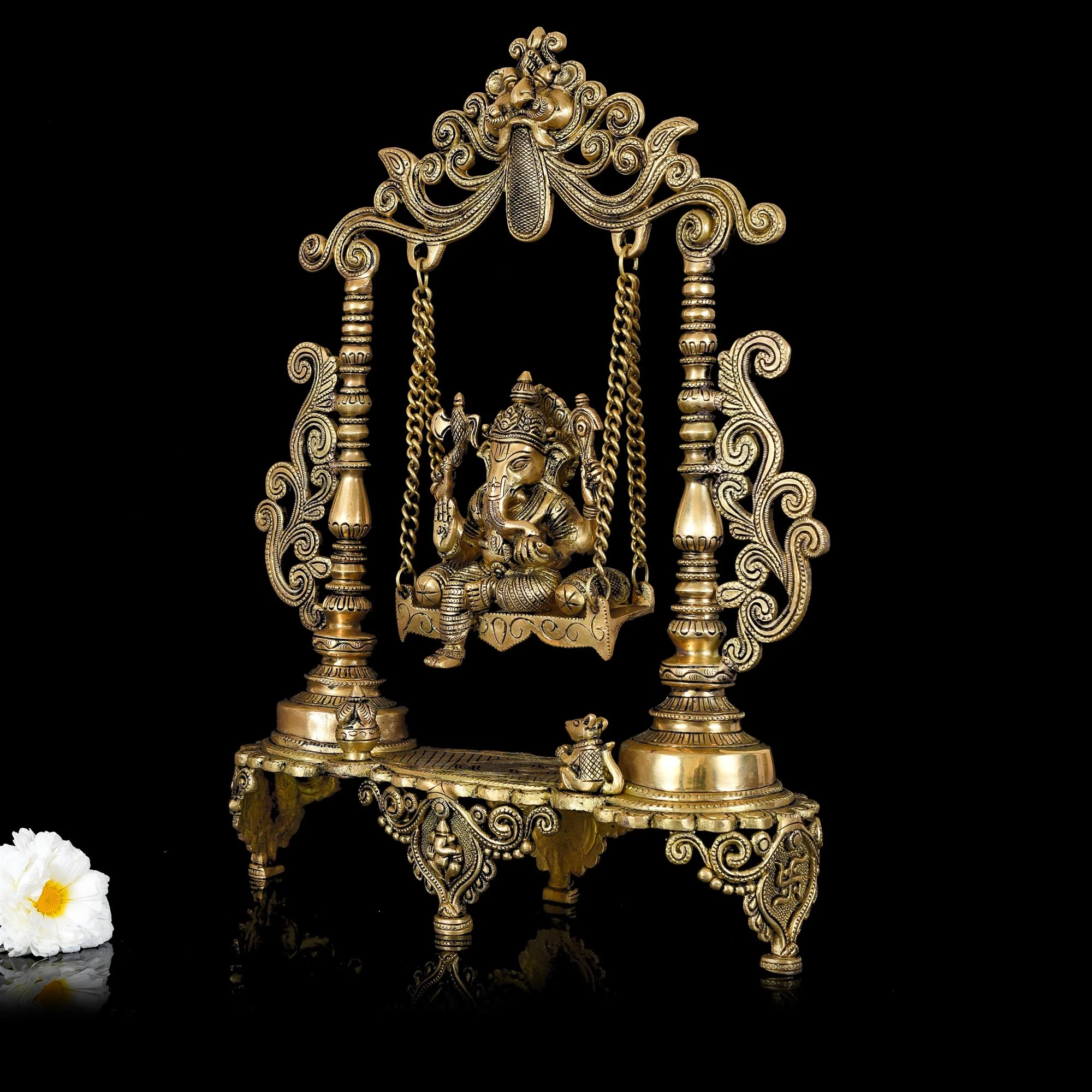 Brass Sitting Ganesha On Swing/Jhula (19 Inch) - Image 3