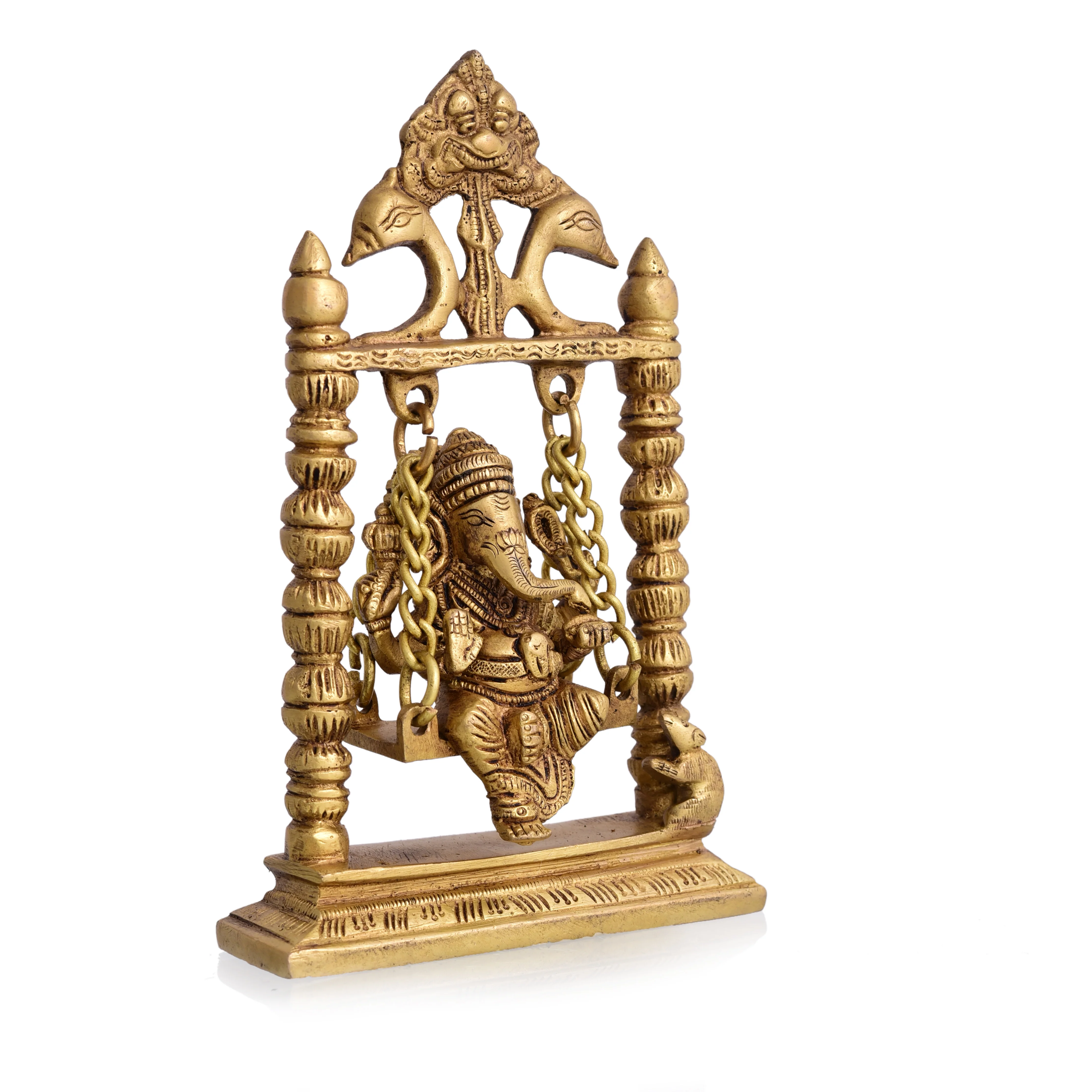 Brass Sitting Ganesha On Swing/Jhula (7.5 Inch) - Image 3