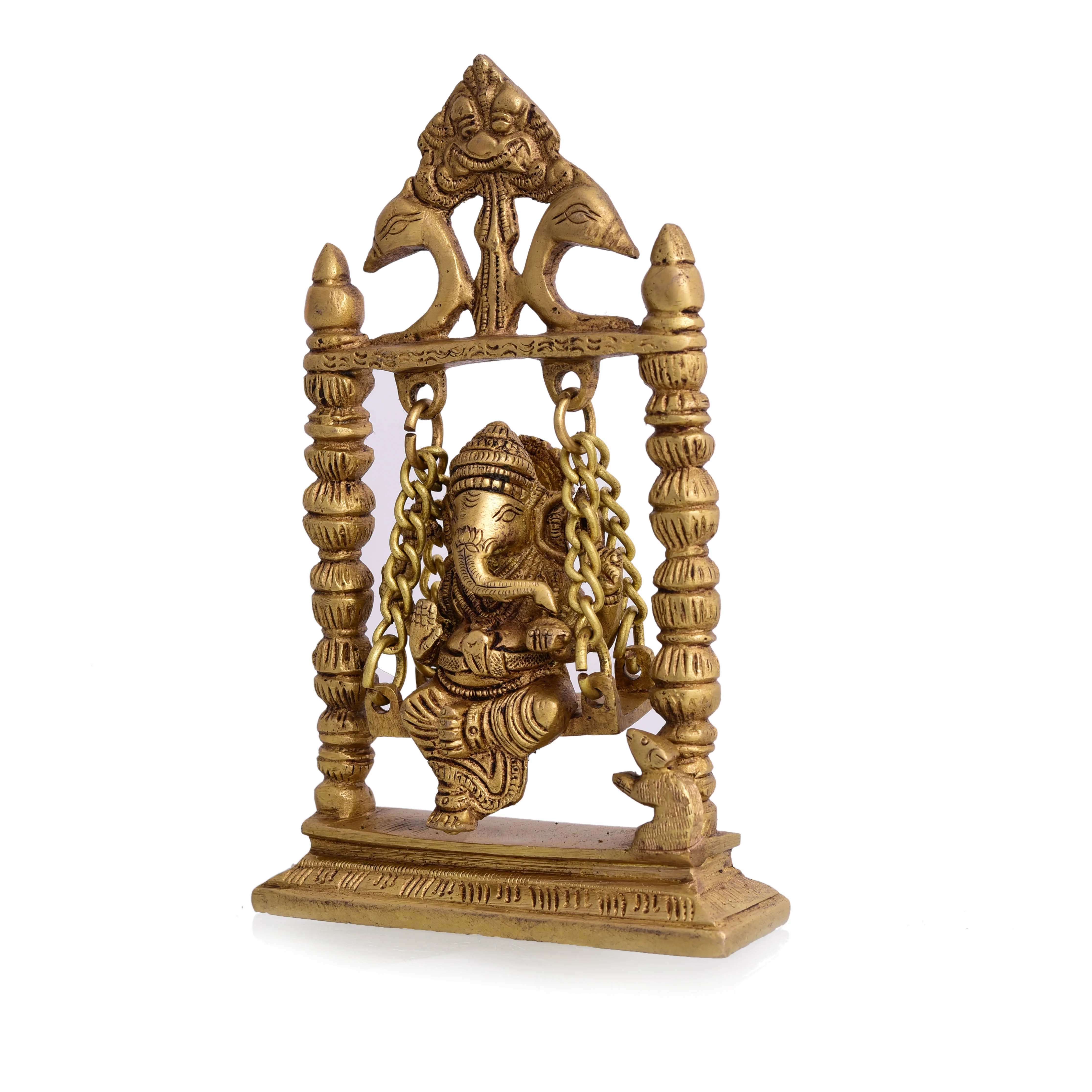 Brass Sitting Ganesha On Swing/Jhula (7.5 Inch) - Image 4