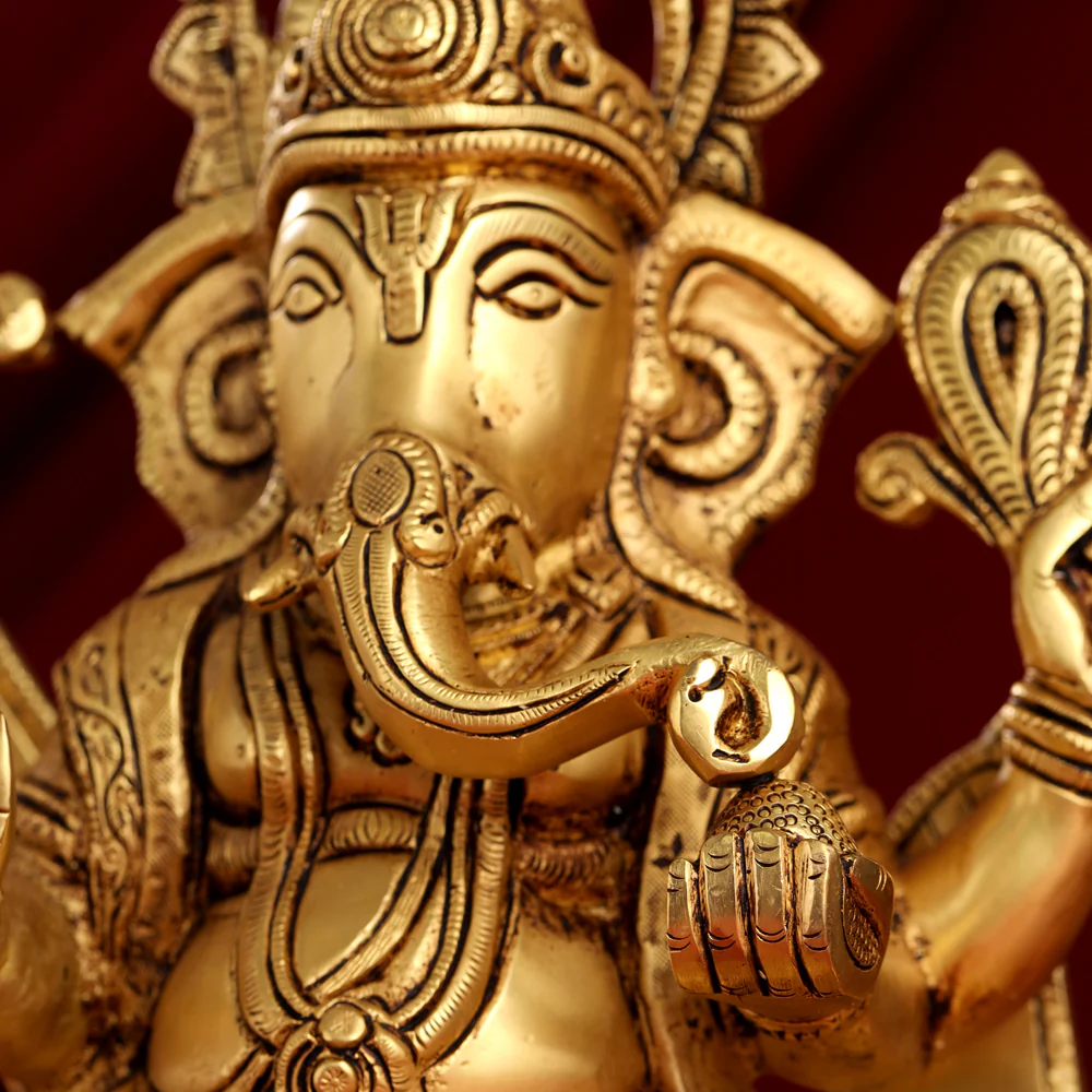 Brass Sitting Ganesha On Throne Idol (17 Inch) - Image 6