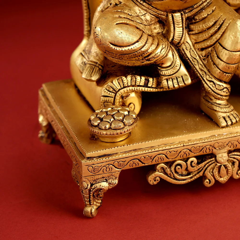 Brass Sitting Ganesha On Throne Idol (17 Inch) - Image 8