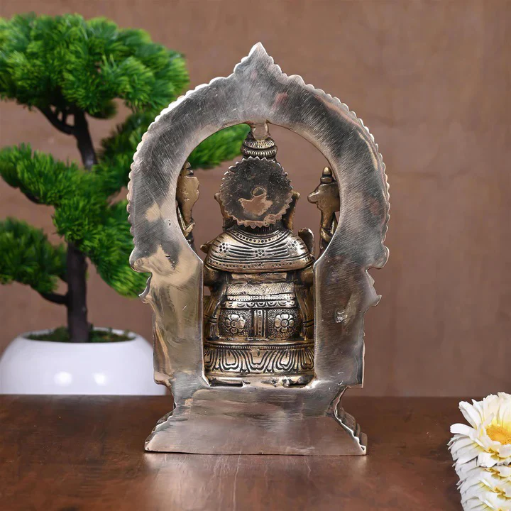 Brass Sitting Ganesha On Throne Idol (9.5 Inch) - Image 3