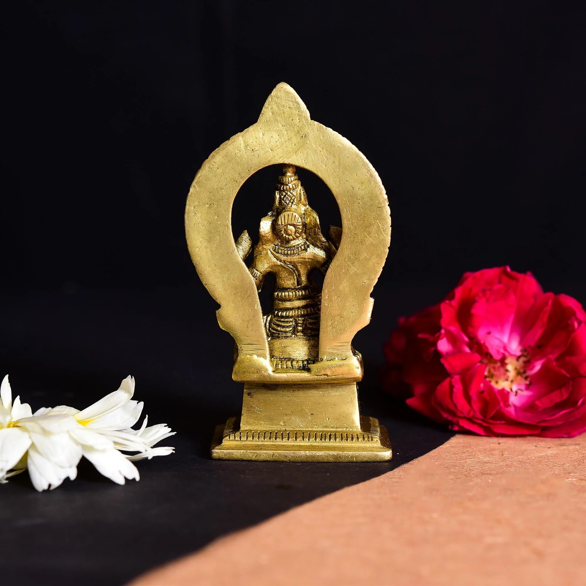 Brass Sitting Ganesha On Throne (Singhasan) Idol (4 Inch) - Image 3