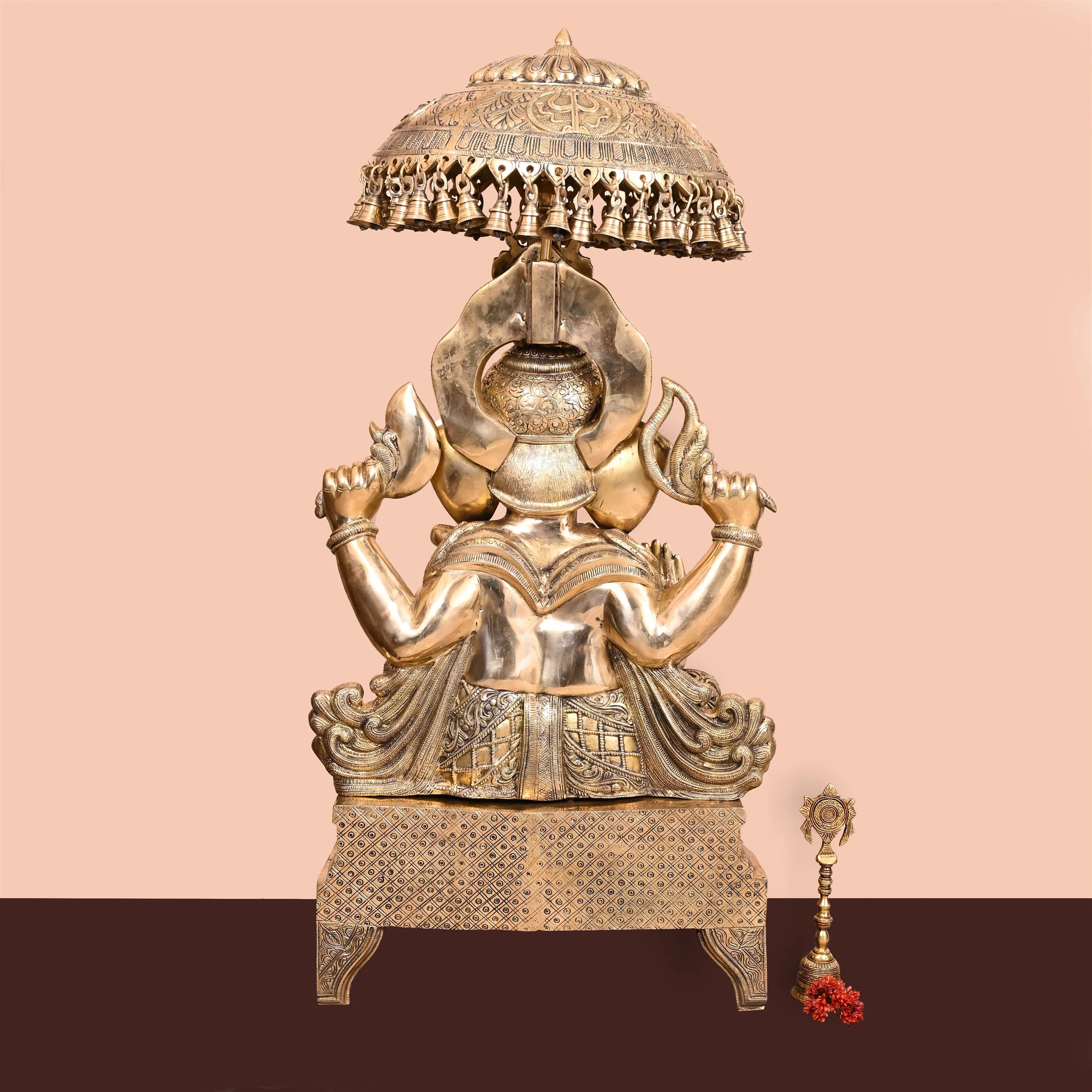 Brass Sitting Ganesha On Throne Statue (42.5 Inch) - Image 4