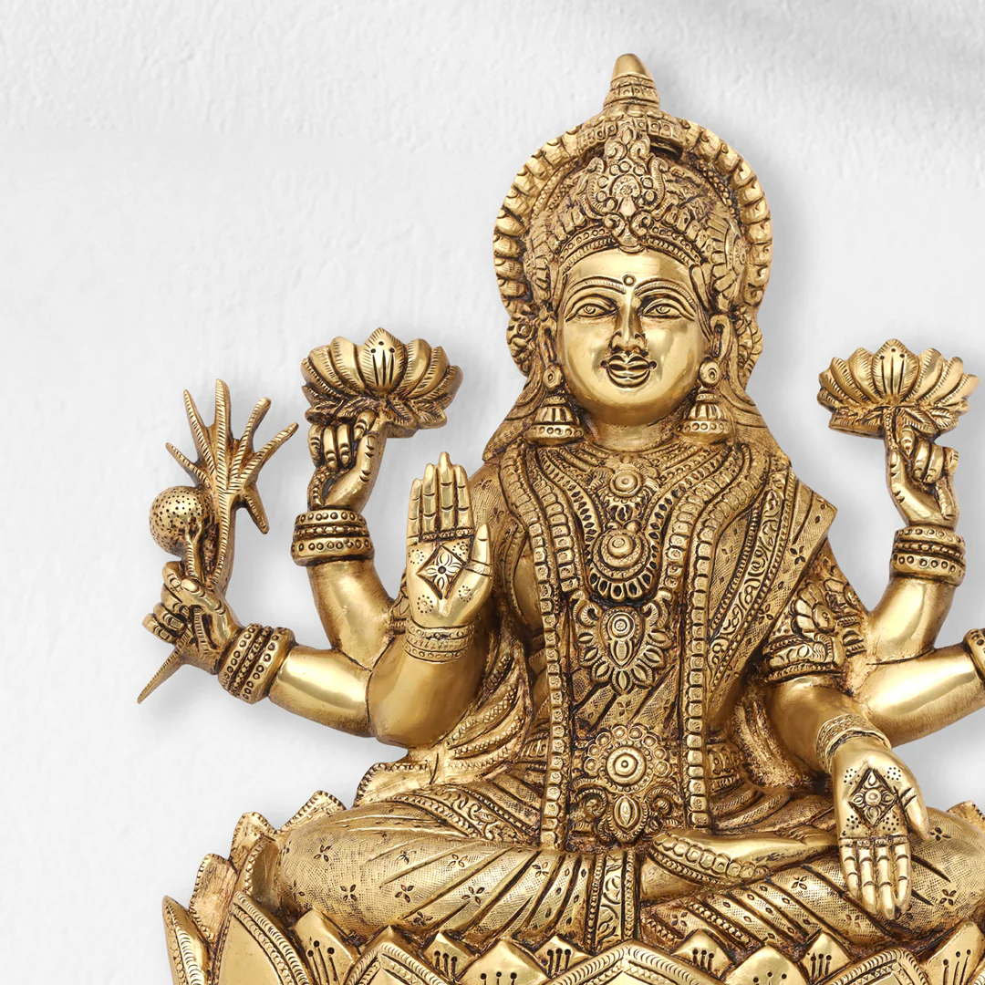 Brass Ganesha Or Lakshmi Lotus Wall Hanging (19 Inch) - Image 3