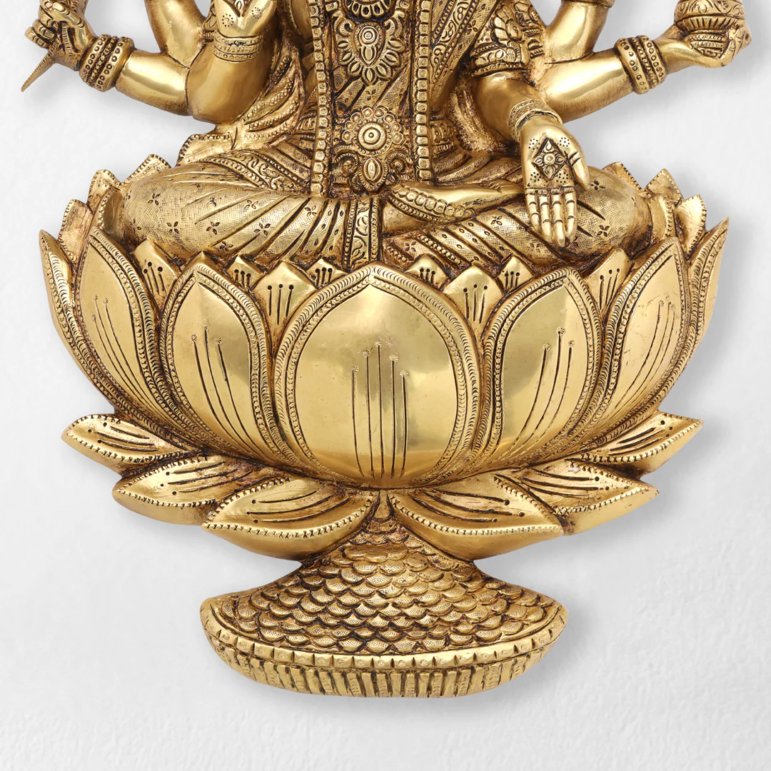 Brass Ganesha Or Lakshmi Lotus Wall Hanging (19 Inch) - Image 5