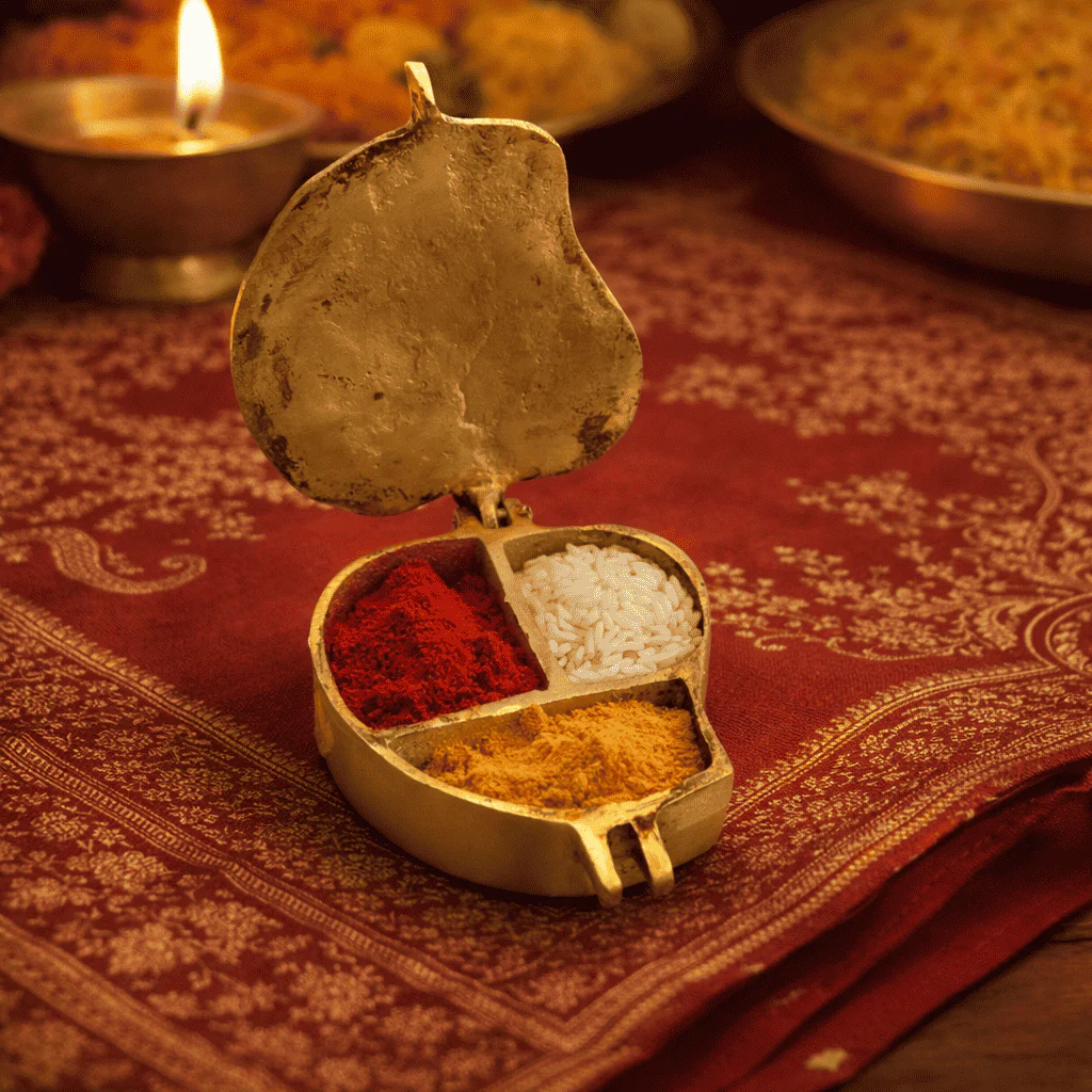 Brass Ganesha Sindoor/Chopda box (1.5 Inch) - Image 5