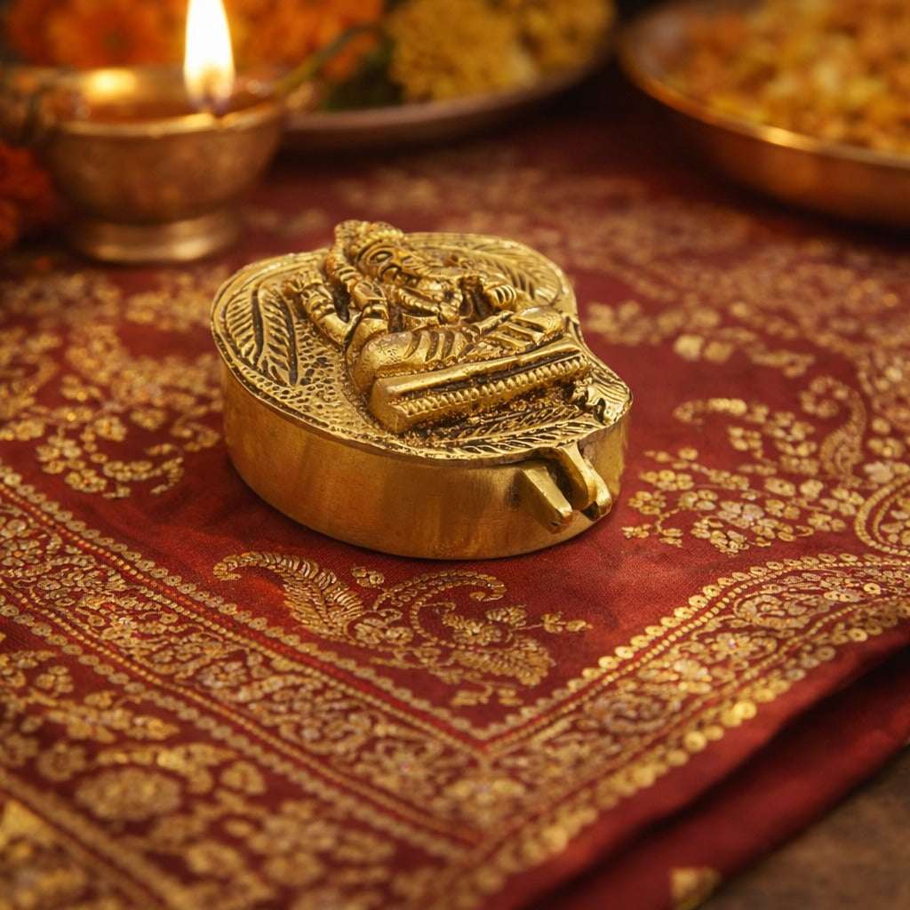 Brass Ganesha Sindoor/Chopda box (1.5 Inch) - Image 6
