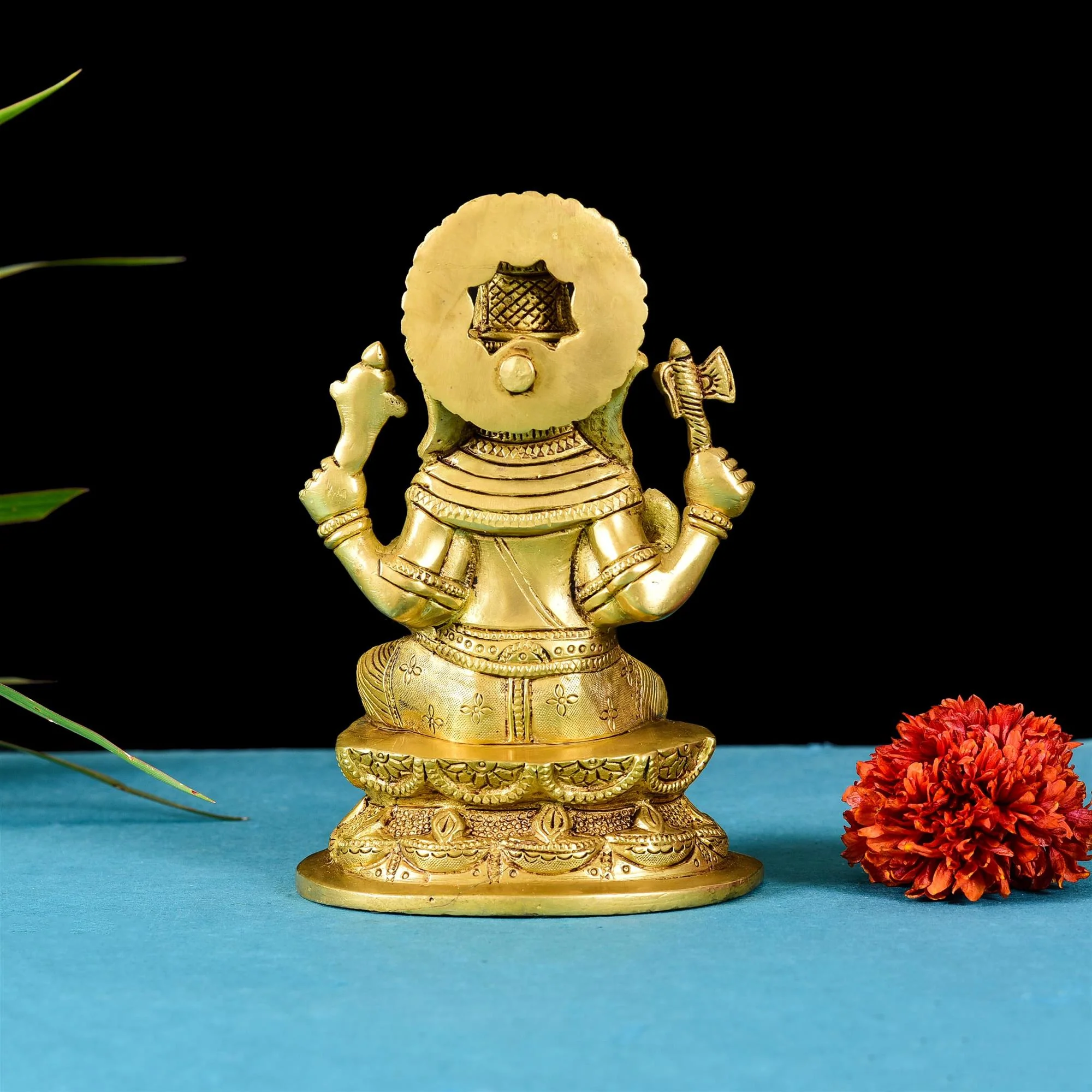 Brass Sitting Ganesha Superfine Idol (7 Inch) - Image 3
