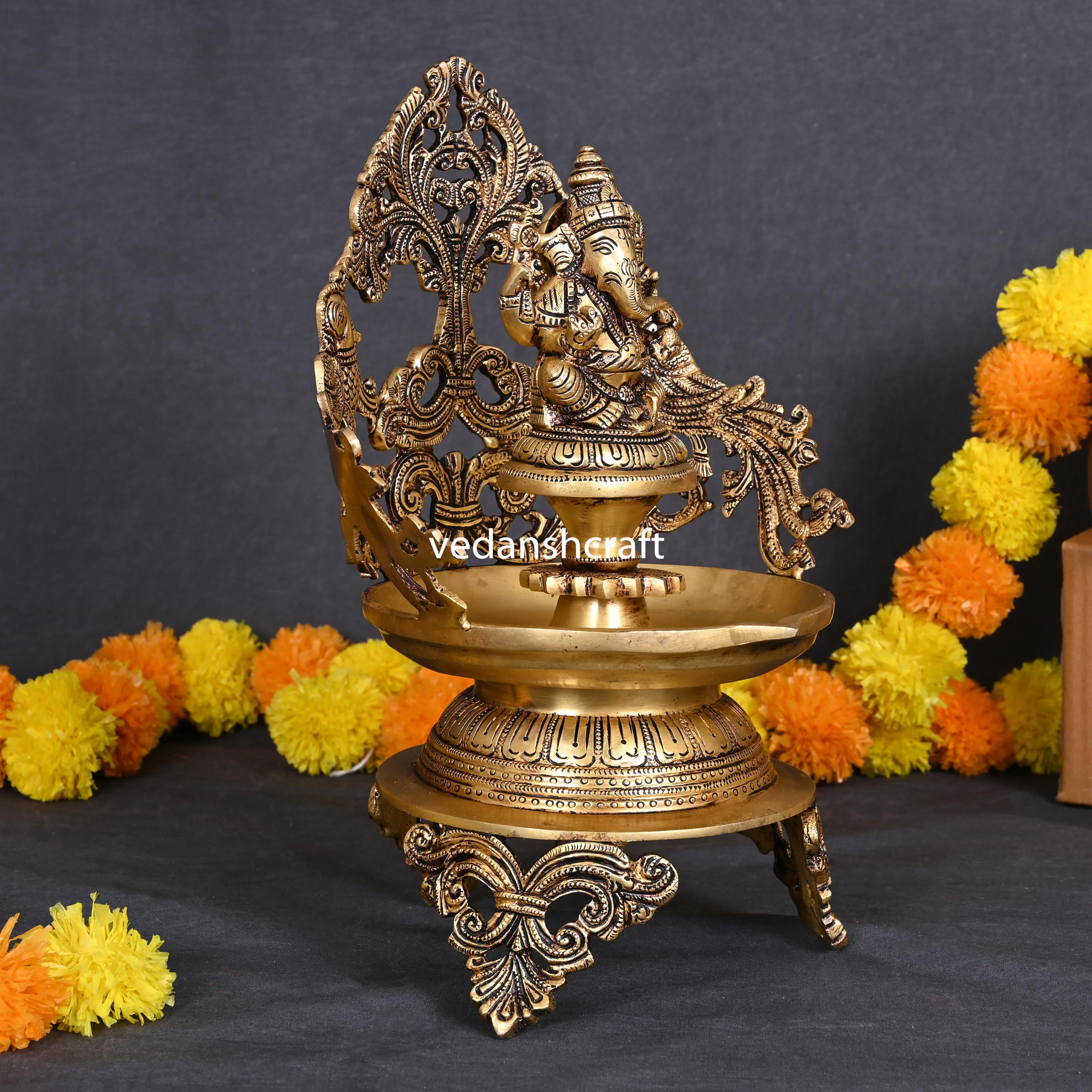 Brass Ganesha Urli/Diya (13.5 Inch) - Image 3