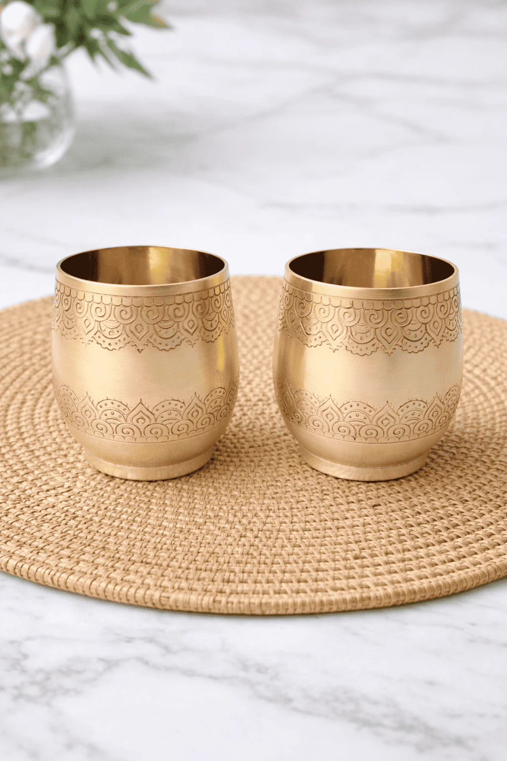 Brass Hand Carved Glass Pair (3.4 Inch)