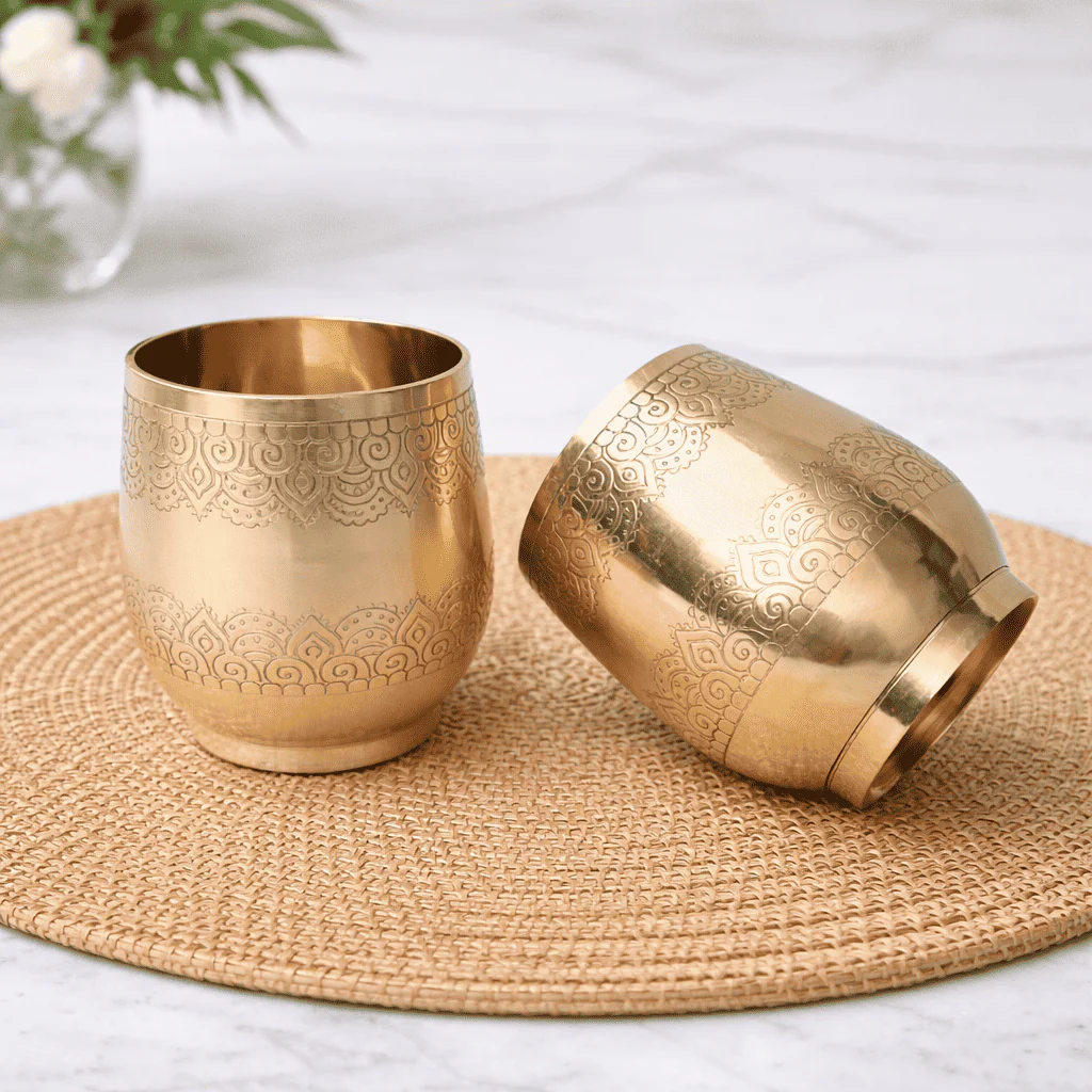 Brass Hand Carved Glass Pair (3.4 Inch) - Image 2