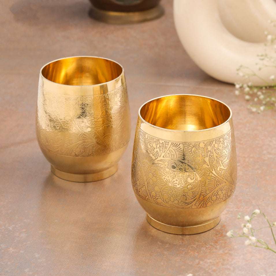 Brass Hand Carved Glass Pair (3.4 Inch) - Image 6