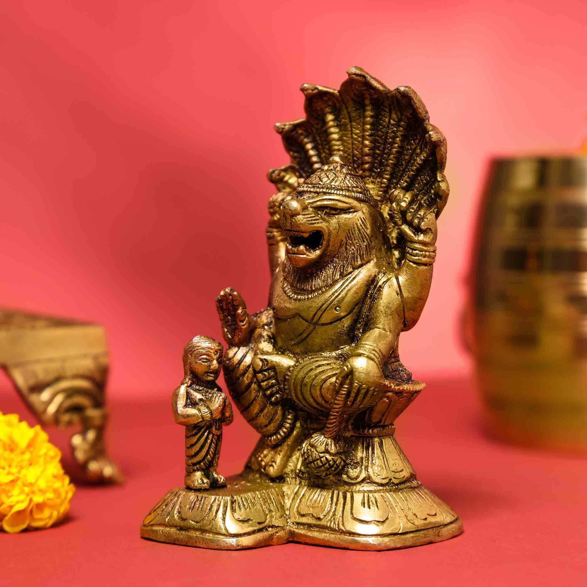 Brass God Narasimha Idol (5.5 Inch) - Image 2
