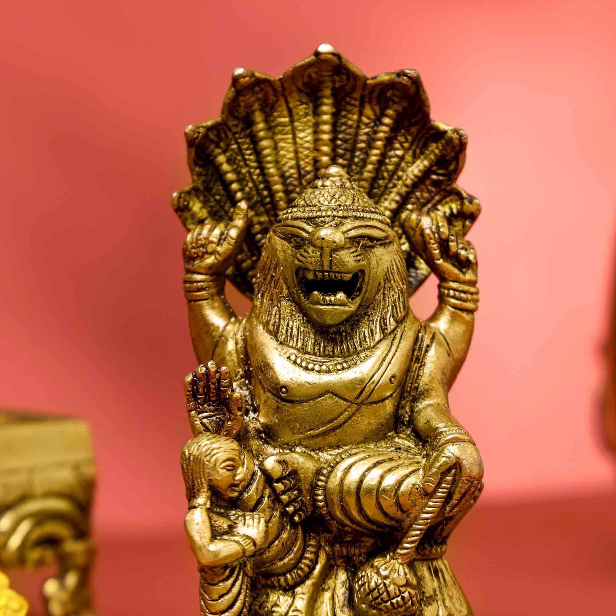 Brass God Narasimha Idol (5.5 Inch) - Image 4