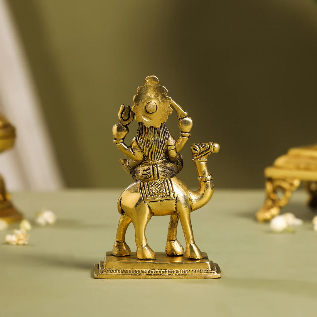 Brass Goddess Dasama Seated On Camel Idol (4.8 Inch) - Image 3