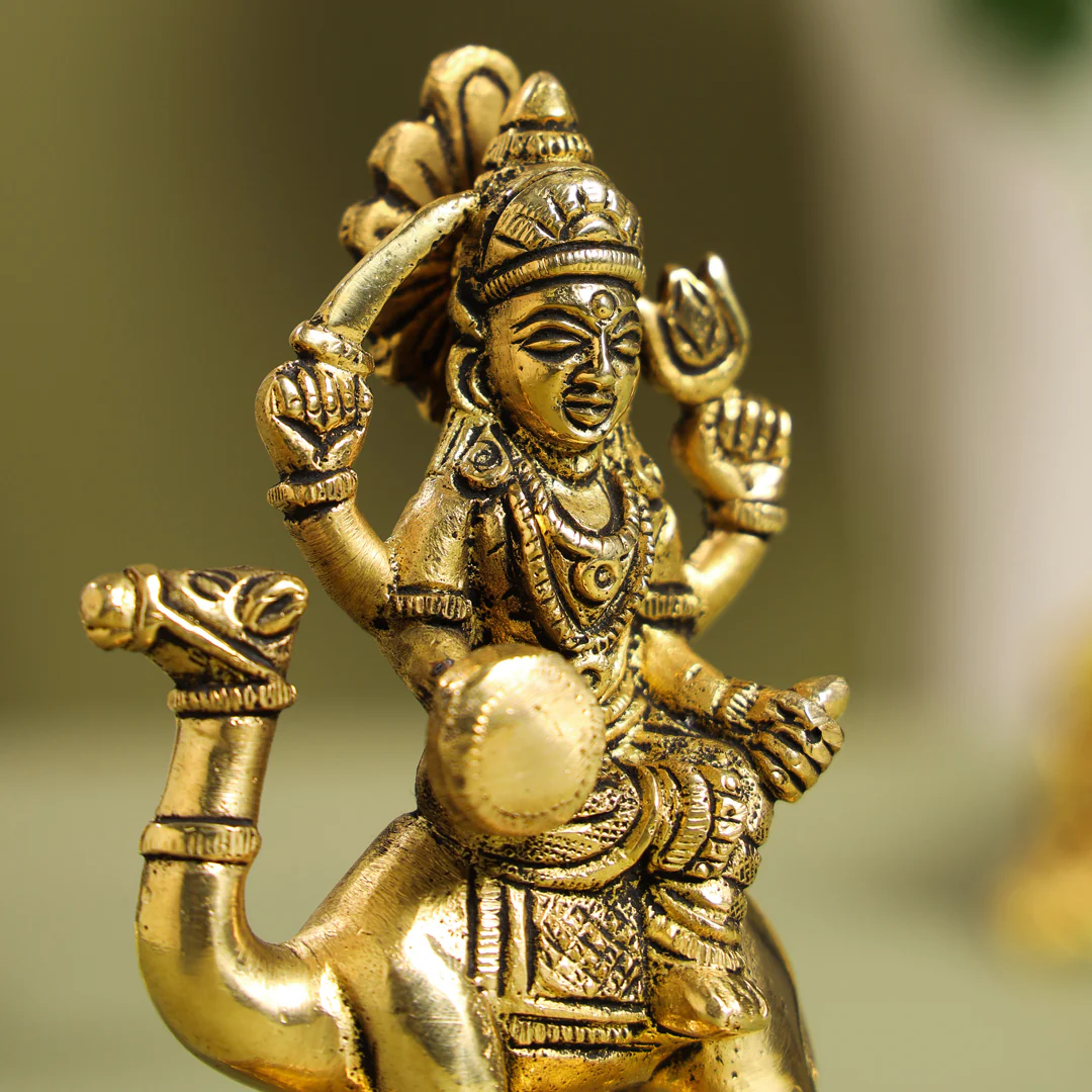 Brass Goddess Dasama Seated On Camel Idol (4.8 Inch) - Image 5