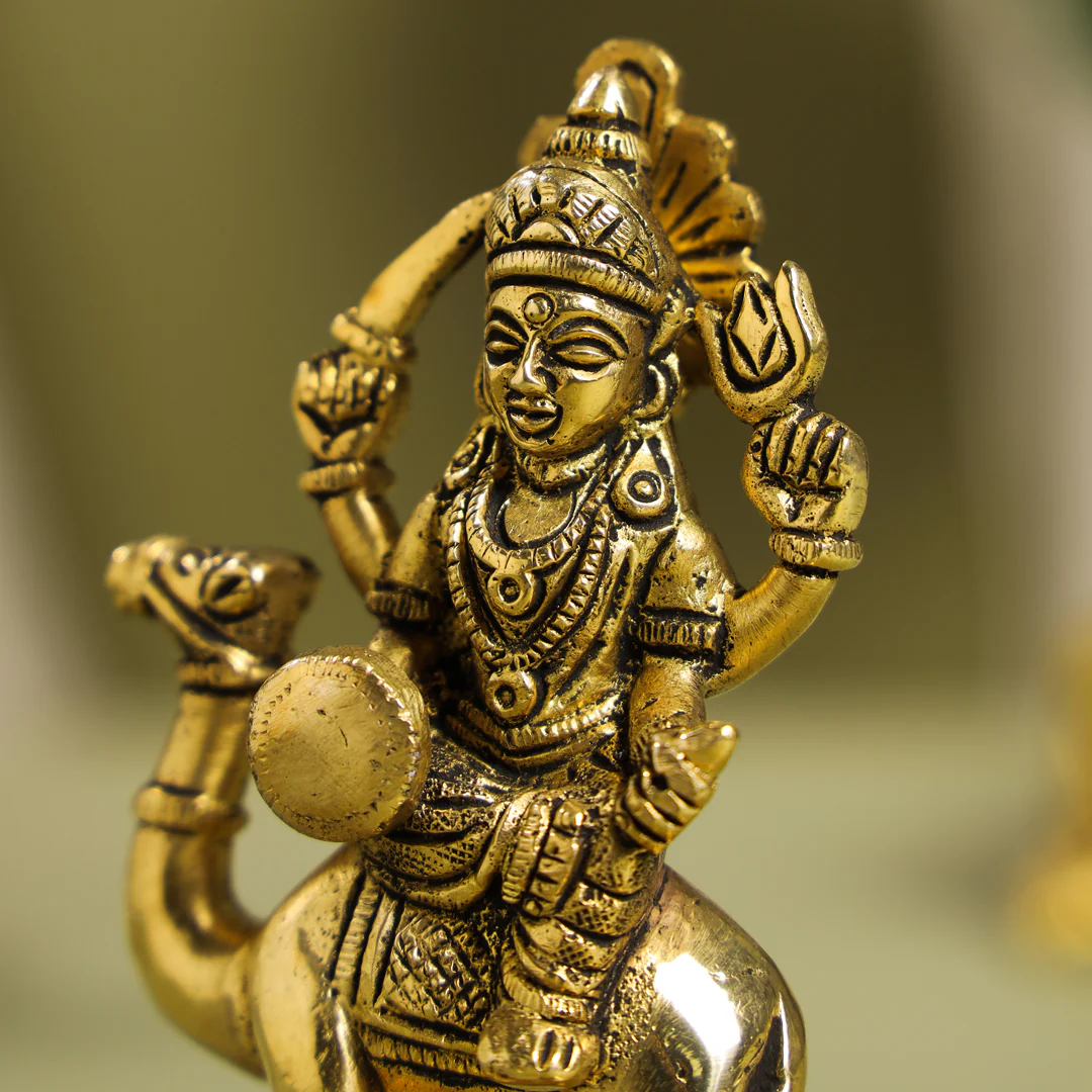 Brass Goddess Dasama Seated On Camel Idol (4.8 Inch) - Image 6