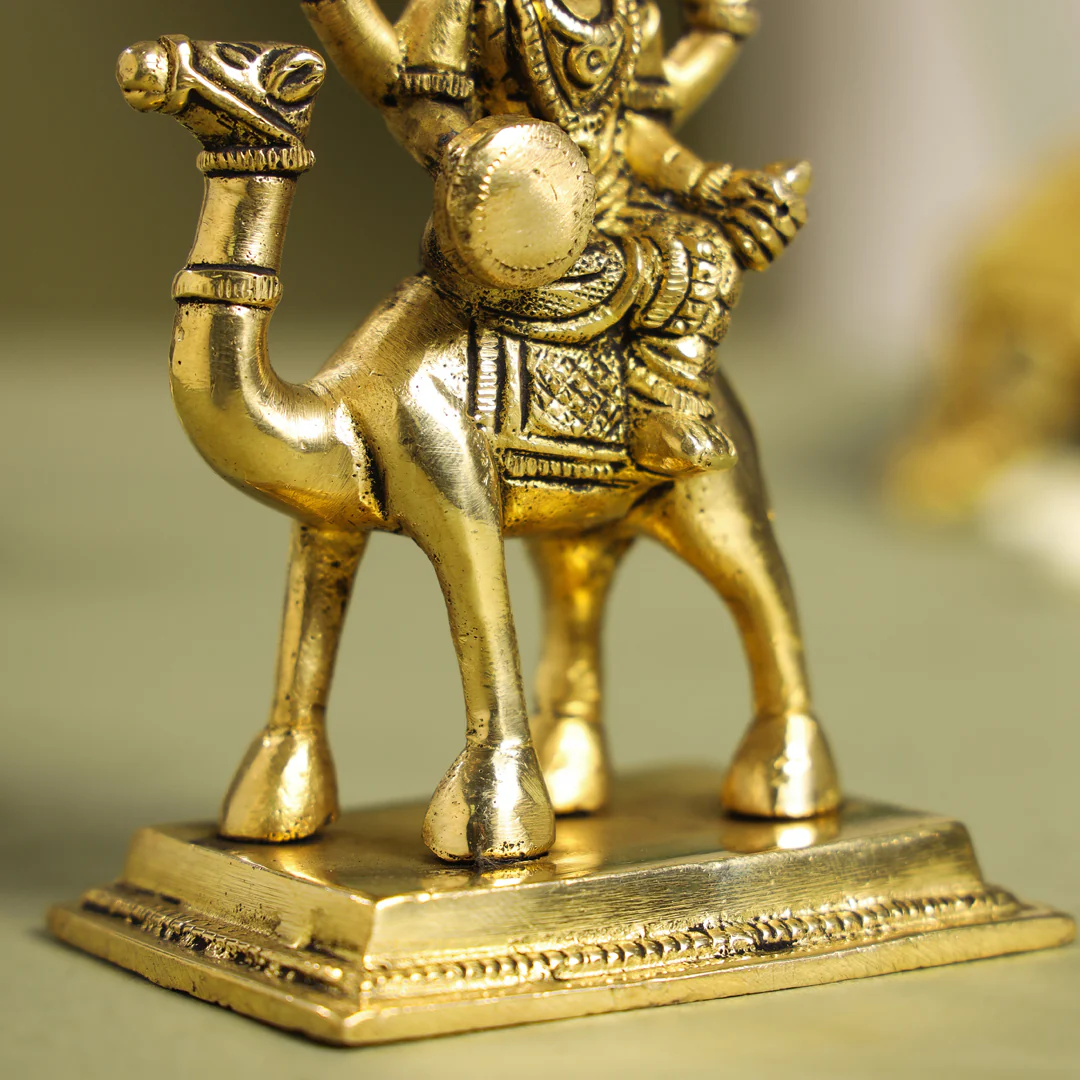 Brass Goddess Dasama Seated On Camel Idol (4.8 Inch) - Image 7