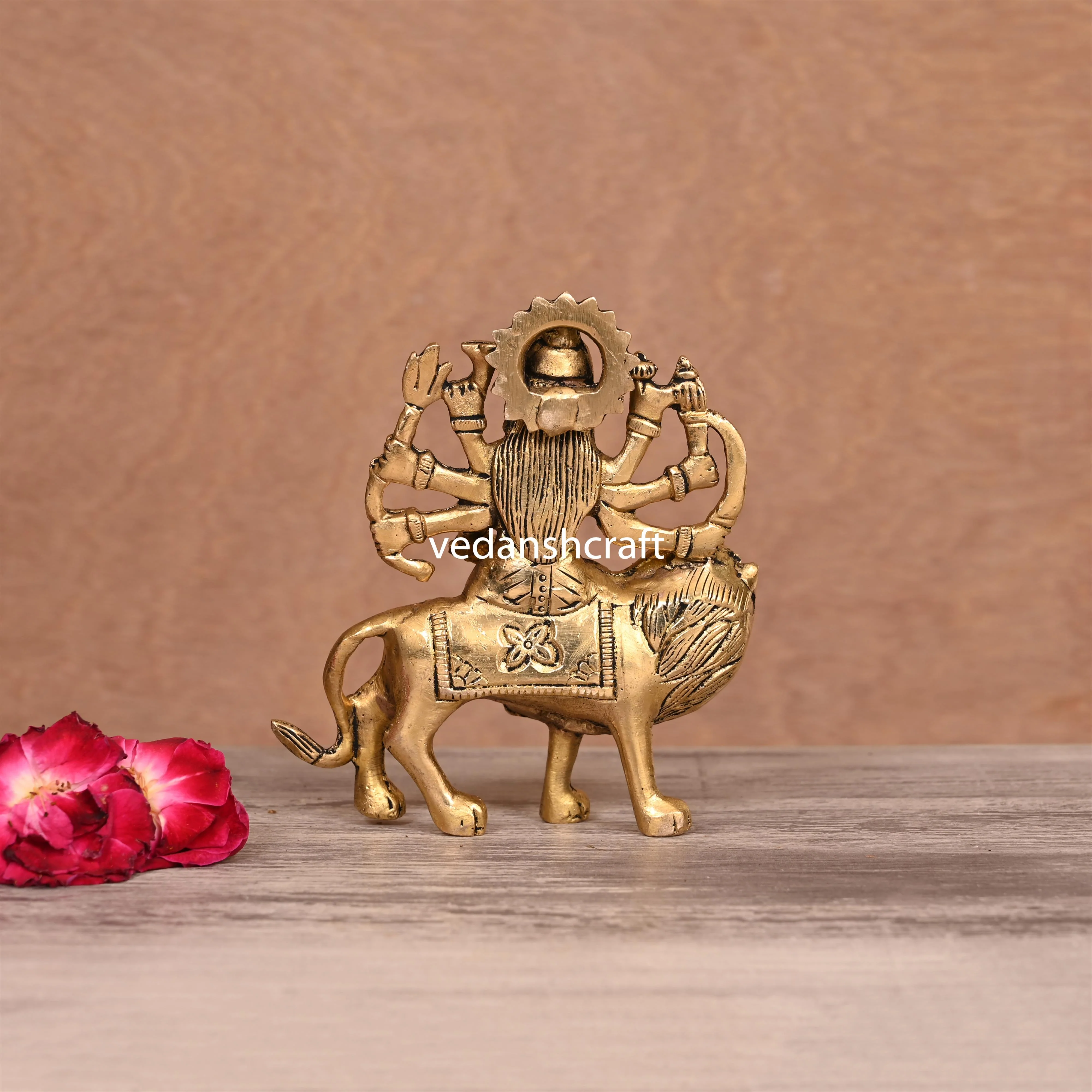 Brass Goddess Durga Sitting On Lion Idol (5"Inch) - Image 3