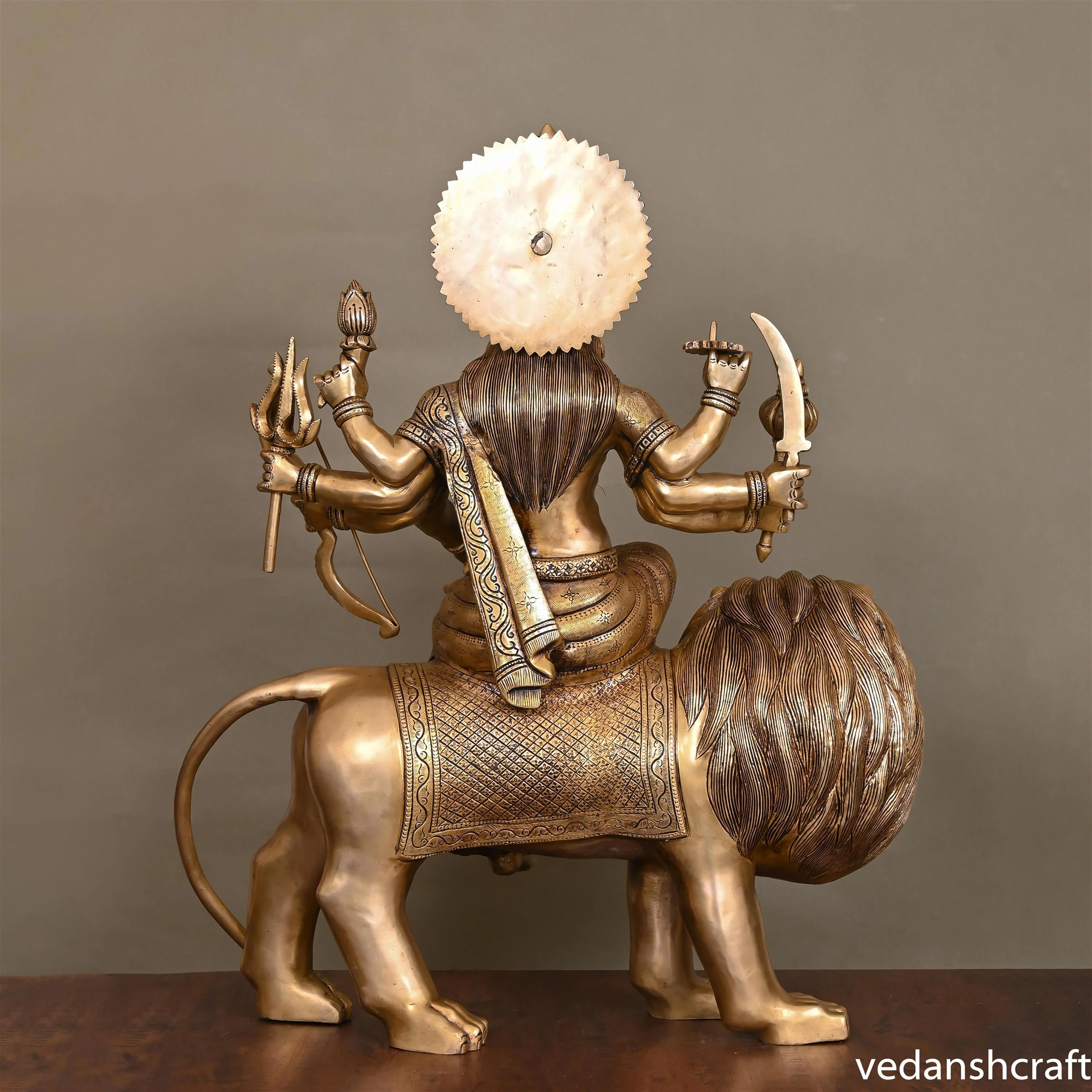 Brass Goddess Durga Sitting On Lion Superfine Idol (24.5 Inch) - Image 3