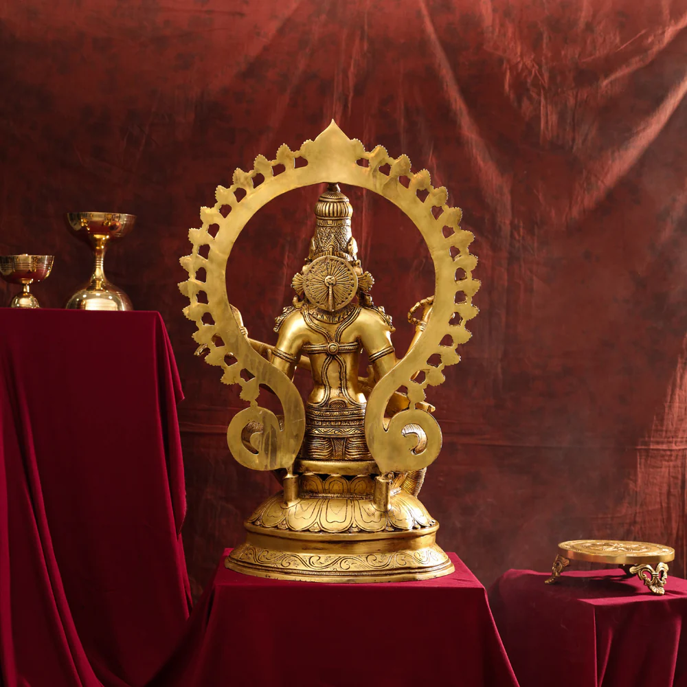 Brass Goddess Frame Sitting Saraswati Statue (27 Inch) - Image 3