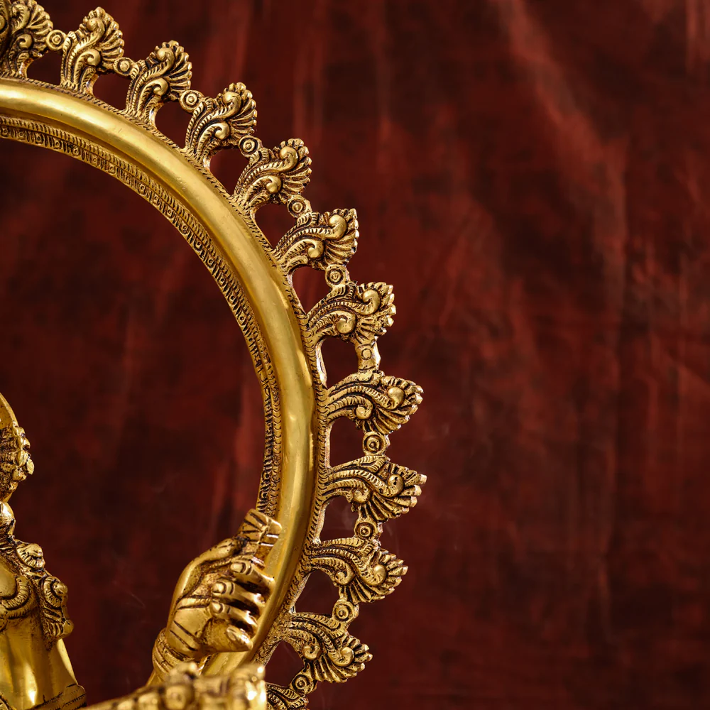 Brass Goddess Frame Sitting Saraswati Statue (27 Inch) - Image 7
