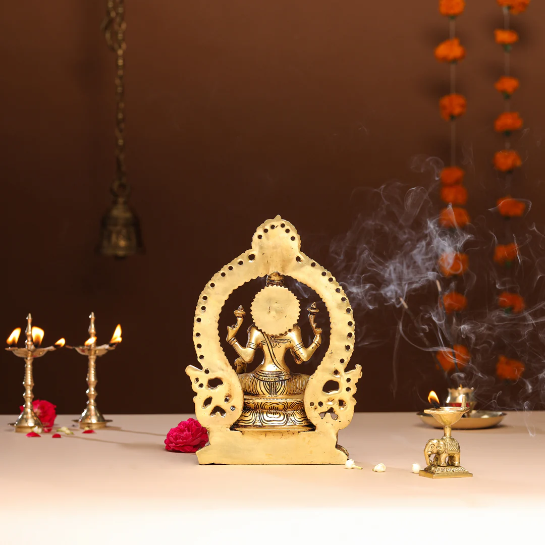 Brass Goddess Sitting Lakshmi Idol (11.2 Inch) - Image 3