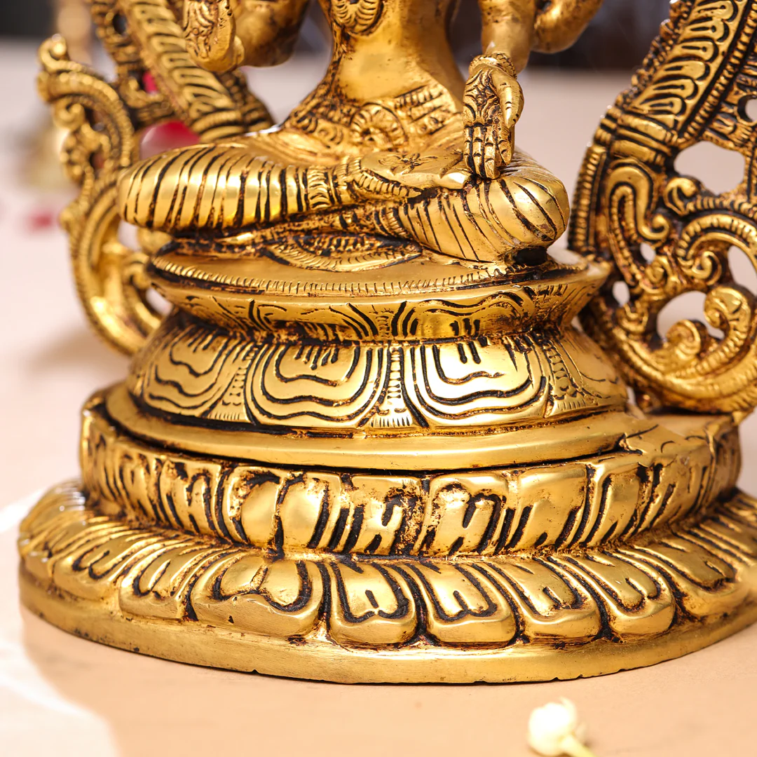 Brass Goddess Sitting Lakshmi Idol (11.2 Inch) - Image 5
