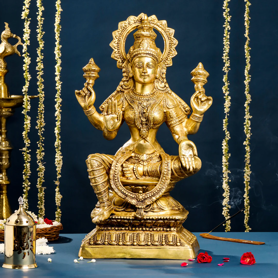 Brass Sitting Goddess Lakshmi Idol (30 Inch)