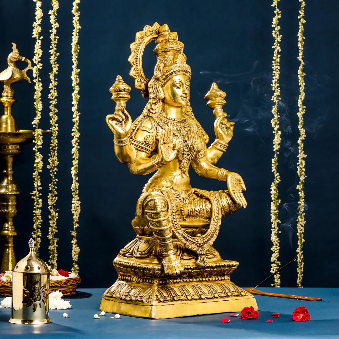 Brass Sitting Goddess Lakshmi Idol (30 Inch) - Image 2