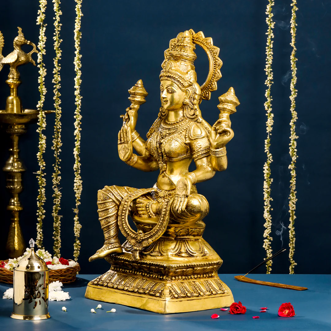 Brass Sitting Goddess Lakshmi Idol (30 Inch) - Image 3