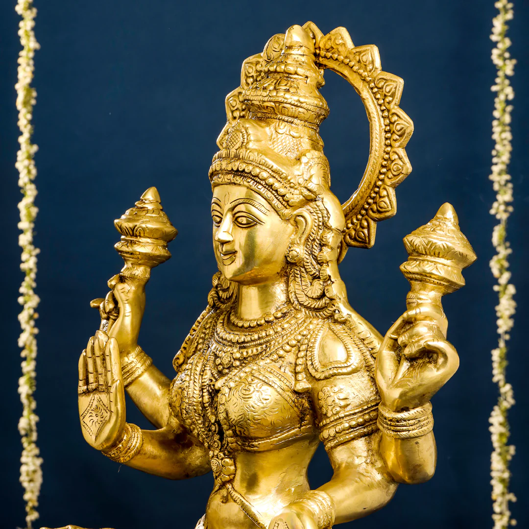 Brass Sitting Goddess Lakshmi Idol (30 Inch) - Image 5