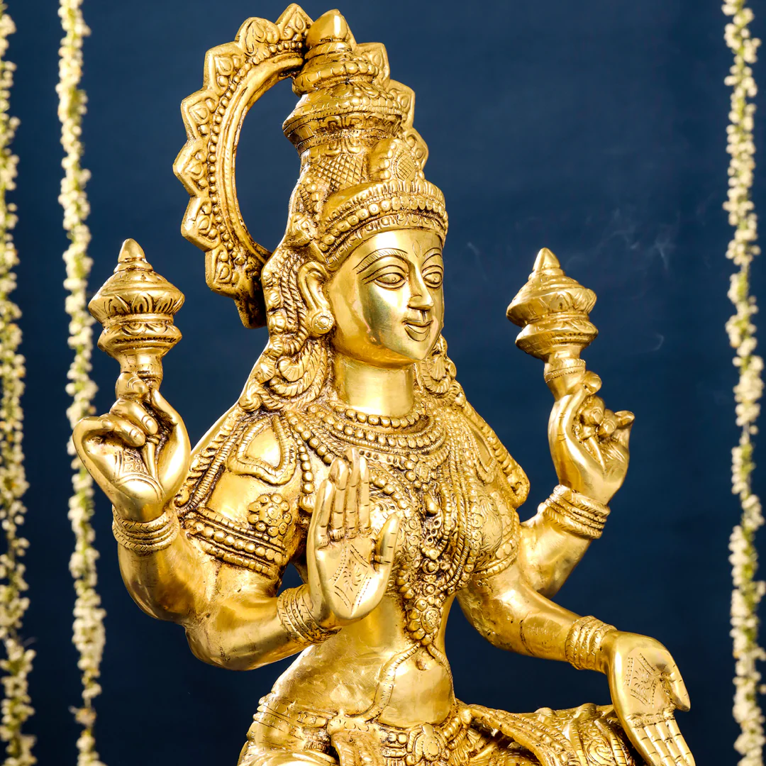 Brass Sitting Goddess Lakshmi Idol (30 Inch) - Image 6