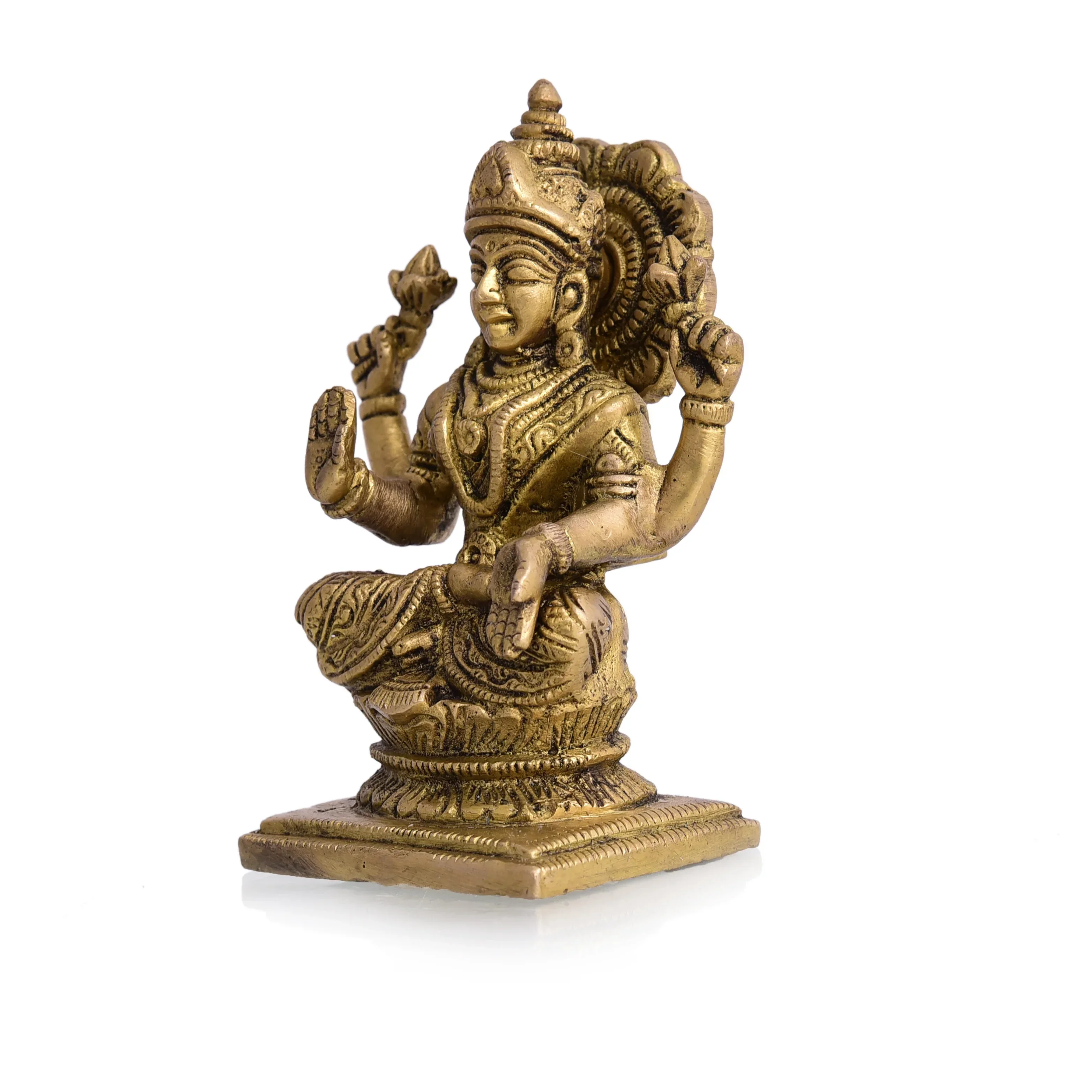 Brass Sitting Goddess Lakshmi Idol (4.5 Inch) - Image 4