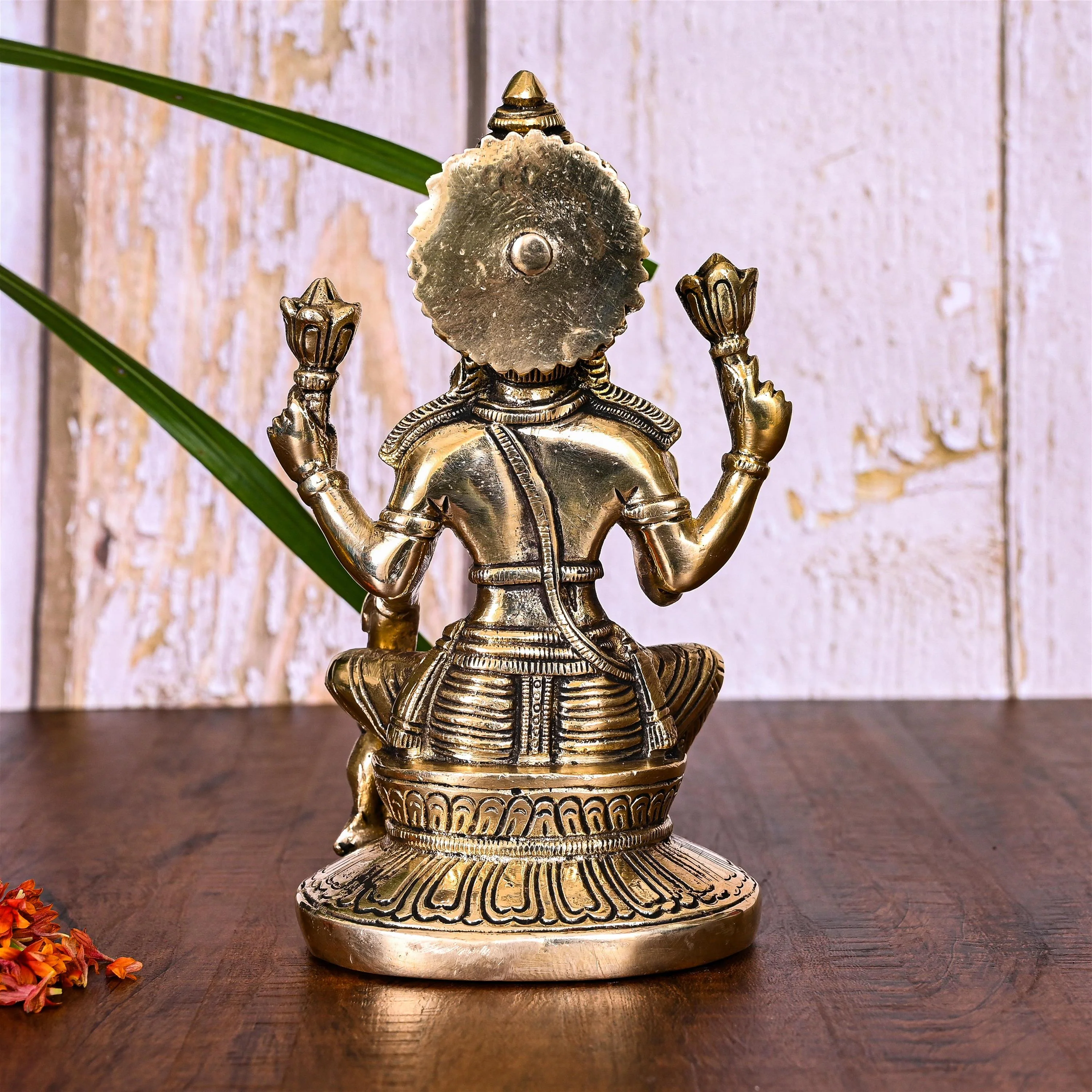 Brass Goddess Sitting Lakshmi Idol (6.8 Inch) - Image 3