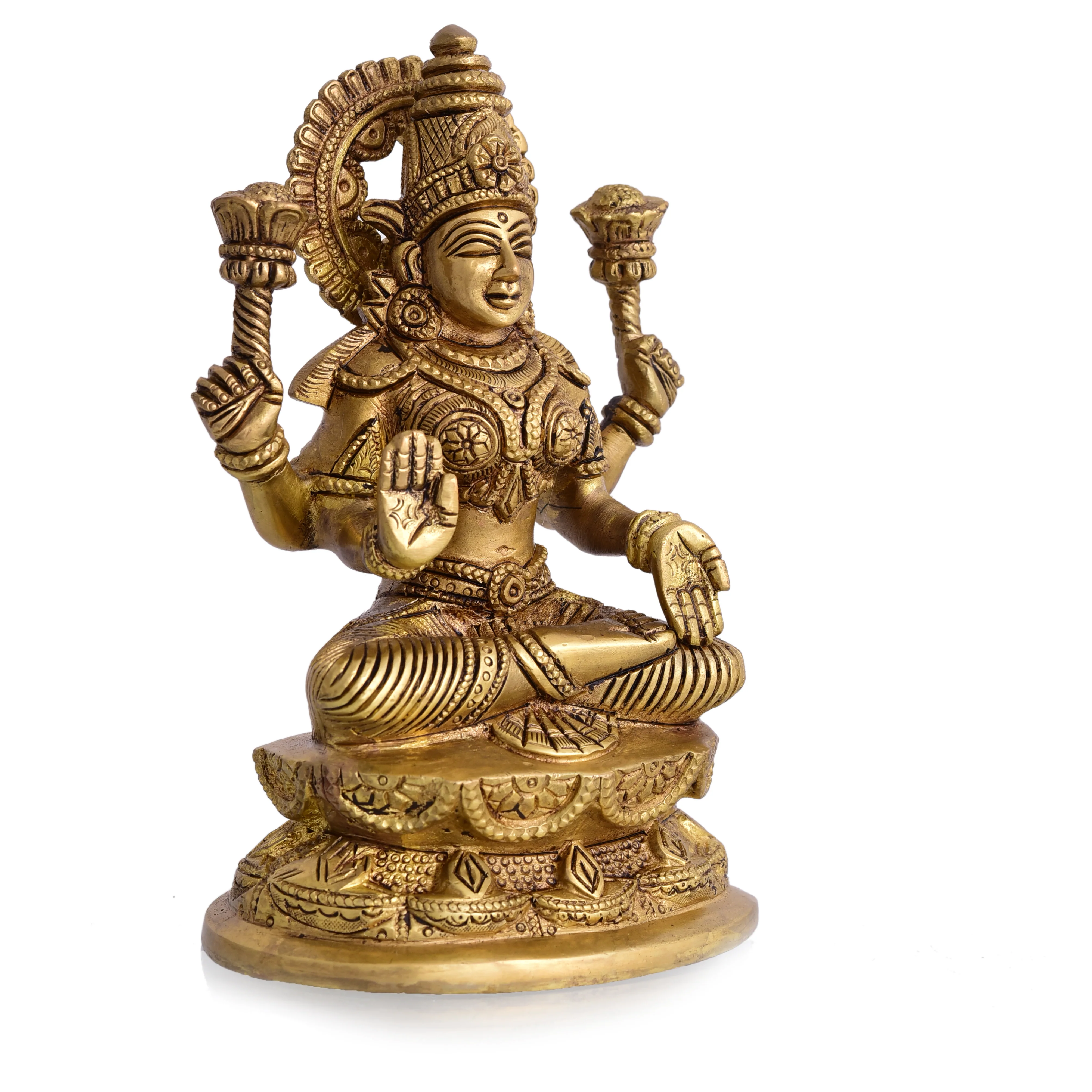 Brass Goddess Sitting Lakshmi Idol (7 Inch) - Image 2