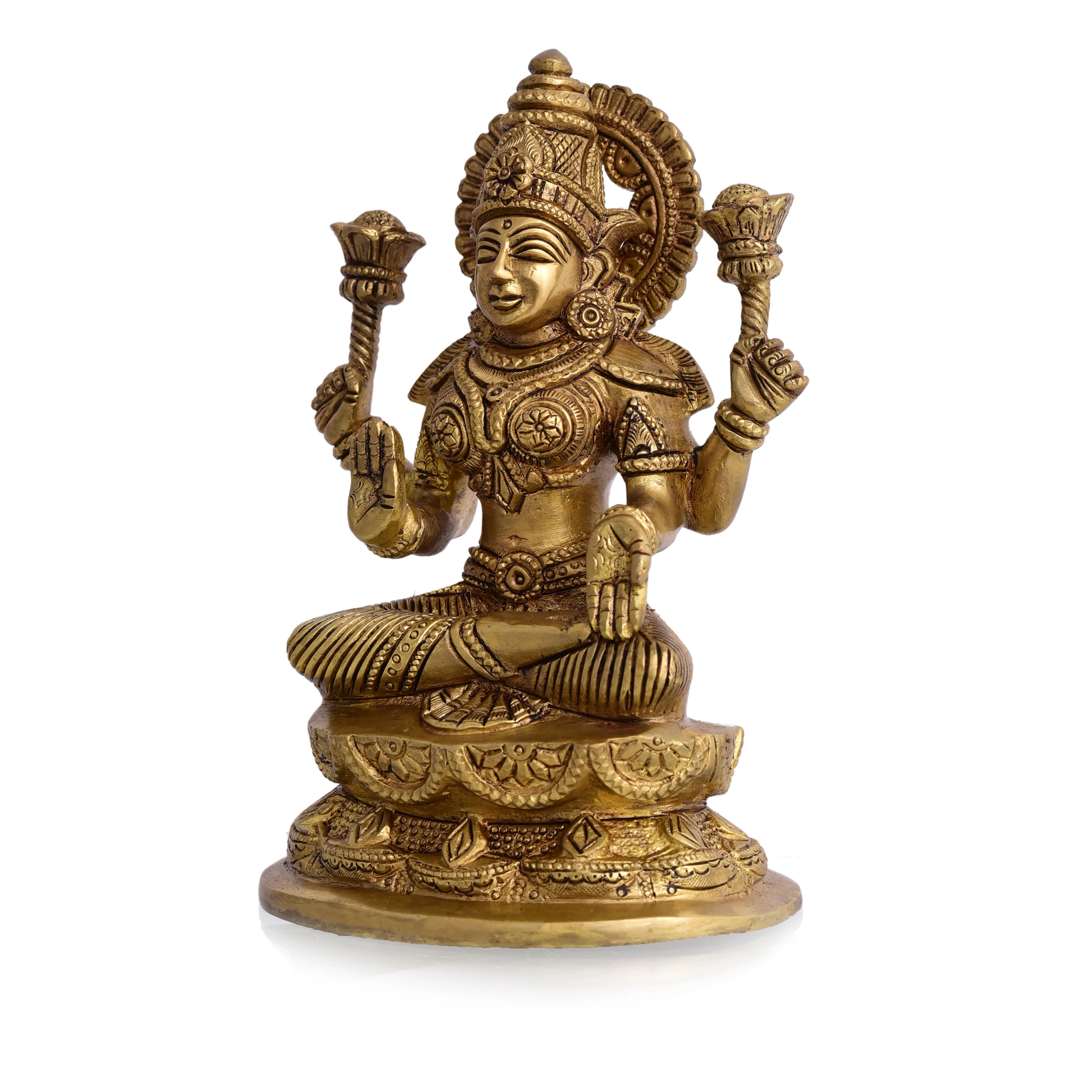 Brass Goddess Sitting Lakshmi Idol (7 Inch) - Image 4
