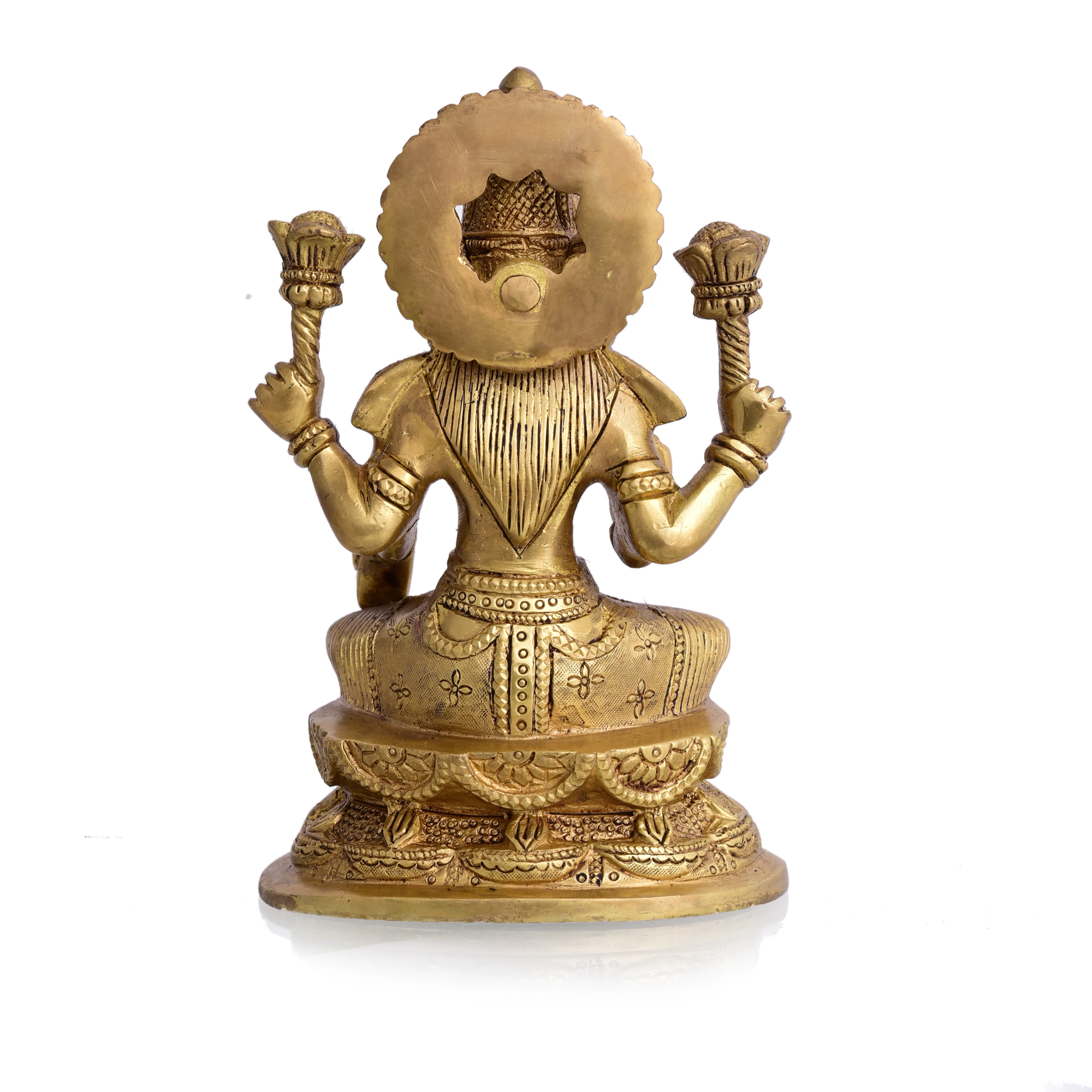 Brass Goddess Sitting Lakshmi Idol (7 Inch) - Image 5