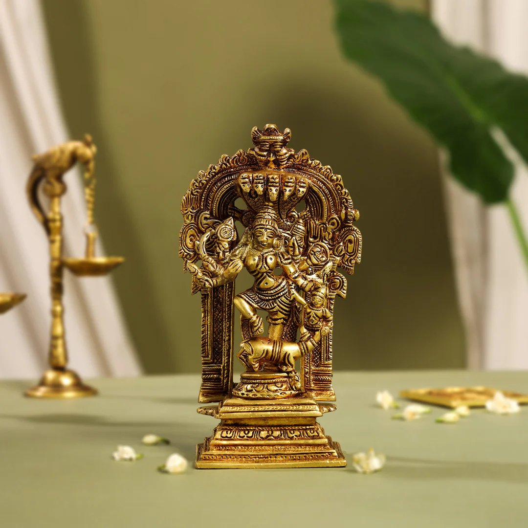Brass Goddess Standing Mahishasura Mardini Idol (8 Inch)