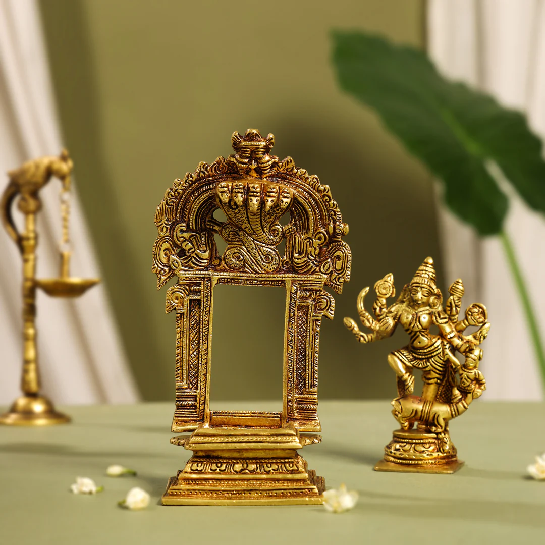 Brass Goddess Standing Mahishasura Mardini Idol (8 Inch) - Image 10
