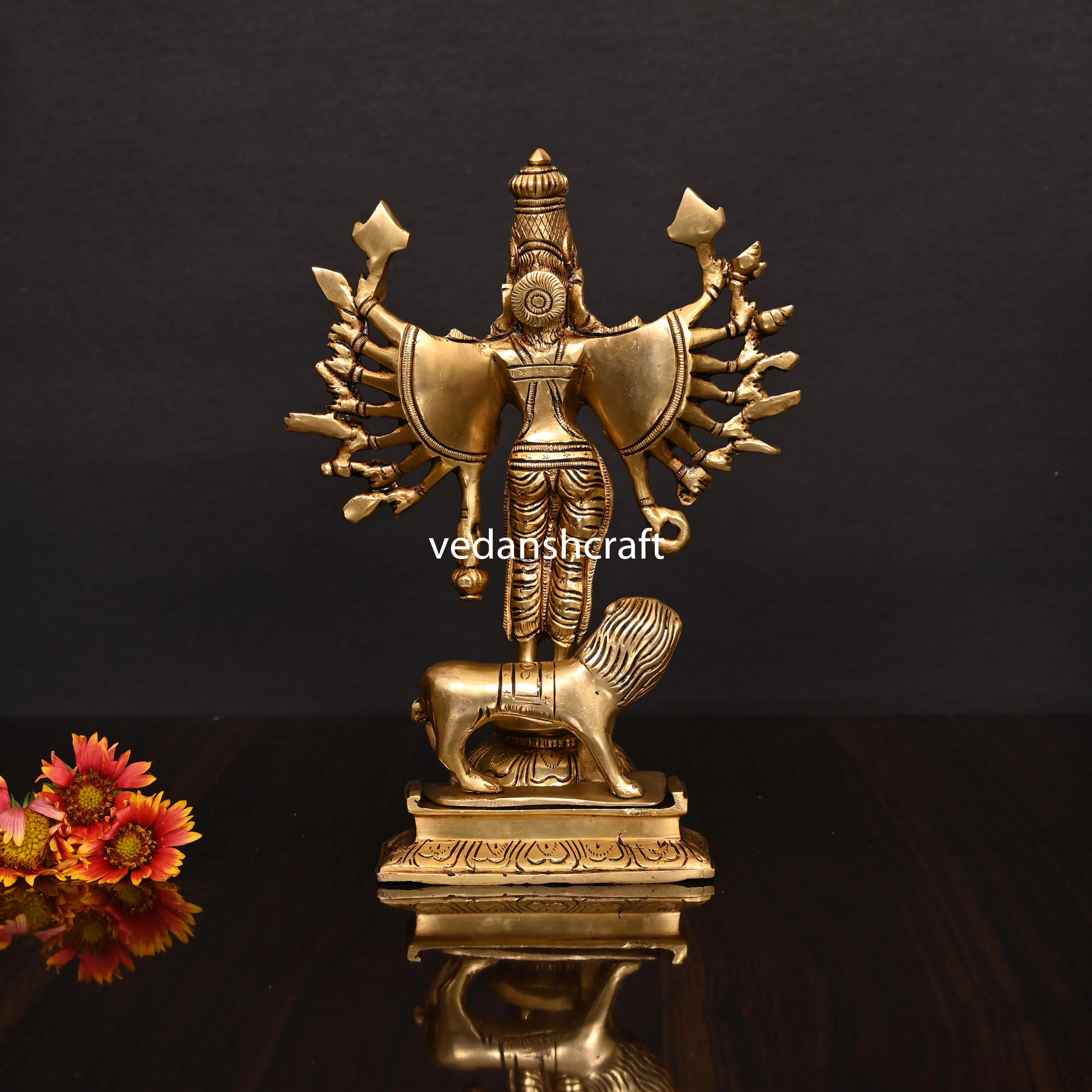 Brass Goddess Standing Mahishasura Mardini Superfine Idol (9.5 Inch) - Image 4