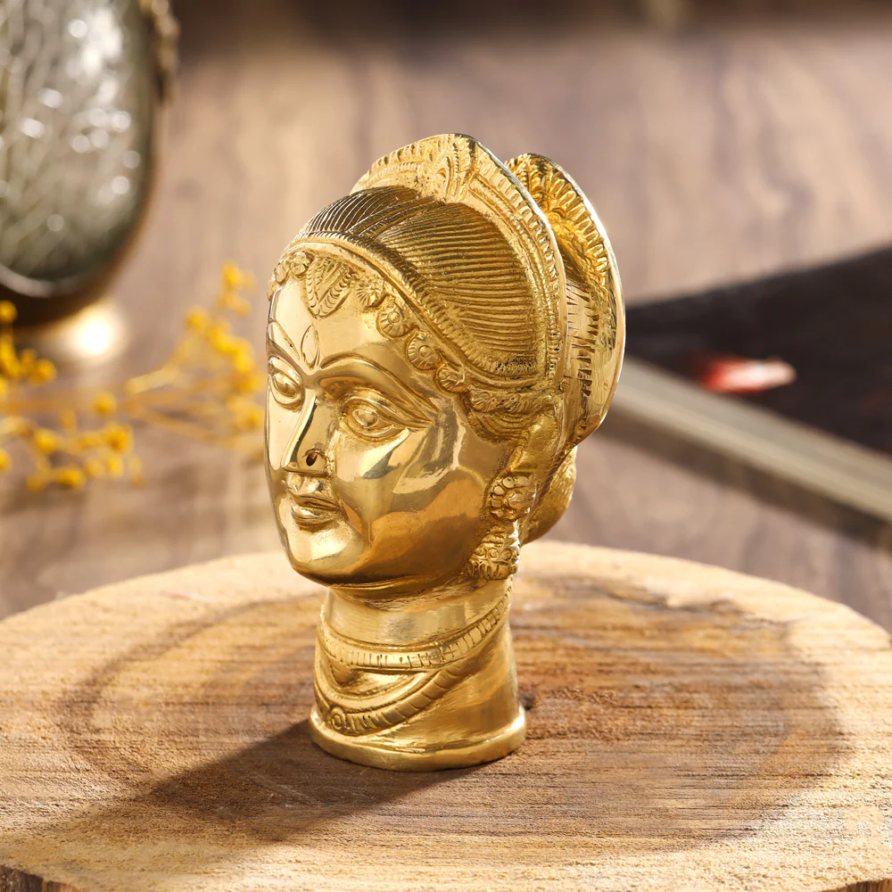 Brass Goddess Parvati Head Idol (5 Inch) - Image 3